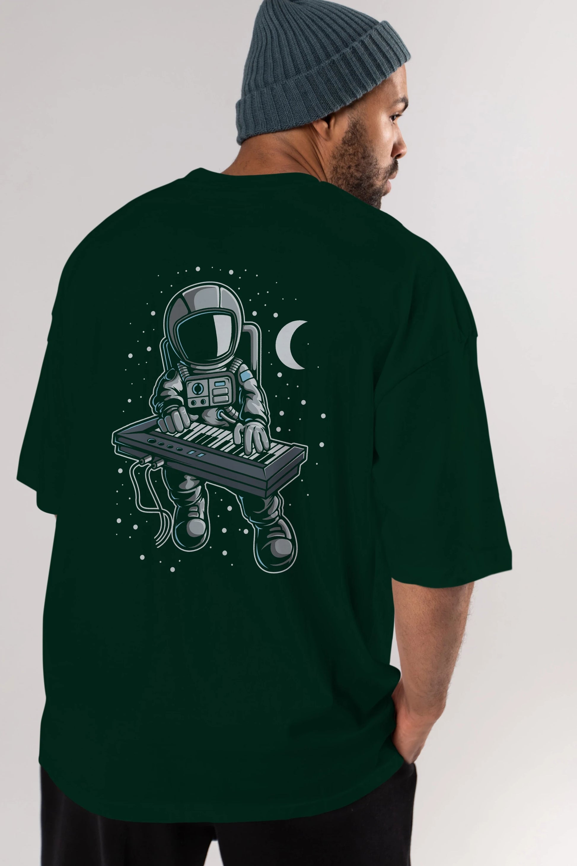 Astronaut Keyboard (2) Arka Baskılı Oversize t-shirt Erkek Kadın Unisex