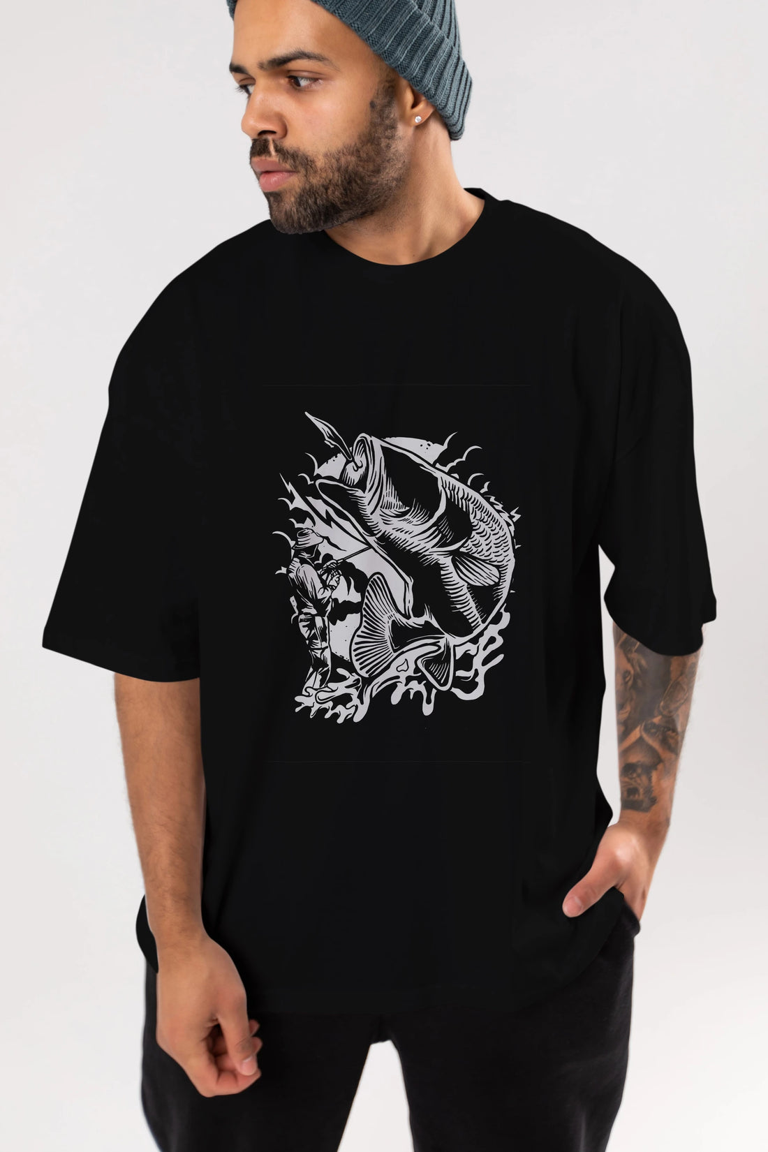 Fisherman Ön Baskılı Oversize t-shirt Erkek Kadın Unisex %100 Pamuk tişort