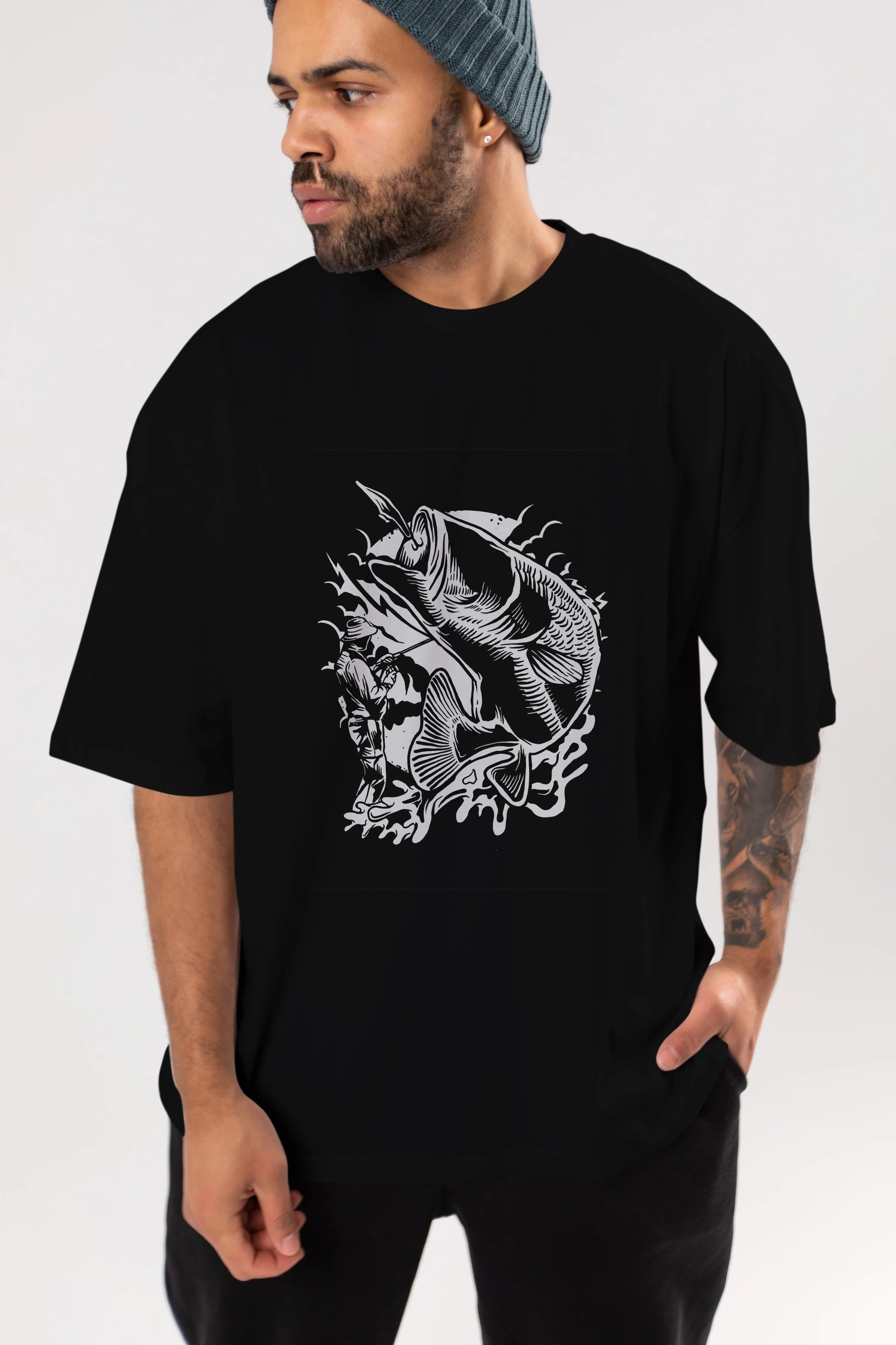 Fisherman Ön Baskılı Oversize t-shirt Erkek Kadın Unisex %100 Pamuk tişort