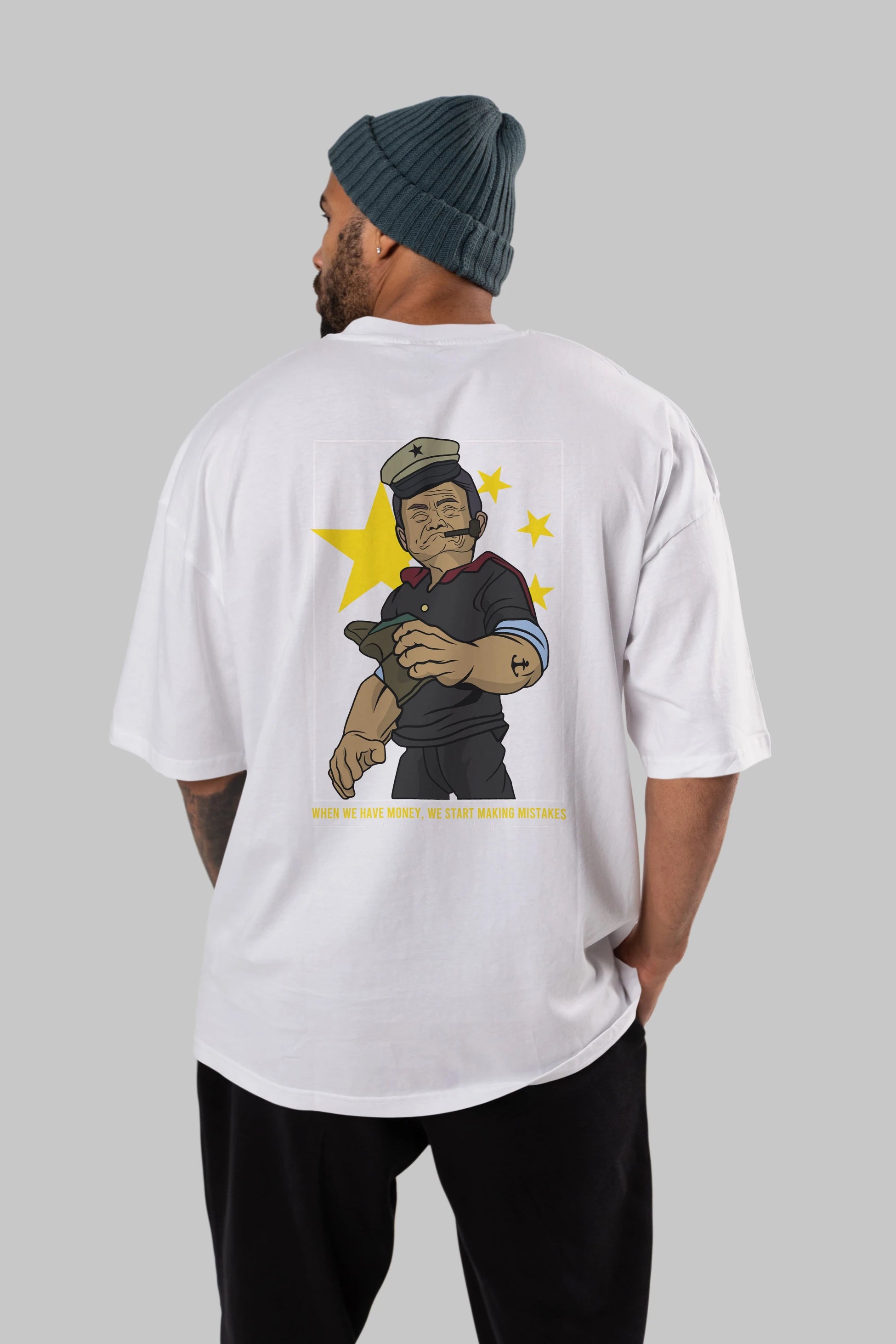 Popeye Jack Ma Arka Baskılı Oversize t-shirt Erkek Kadın Unisex %100 Pamuk tişort