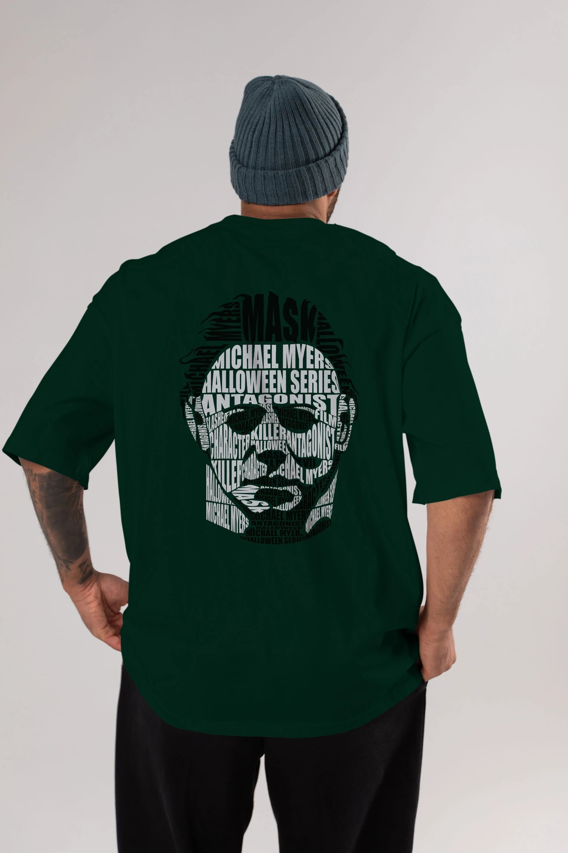 Michael Myers Calligram Arka Baskılı Oversize t-shirt %100 pamuk Erkek Kadın Unisex