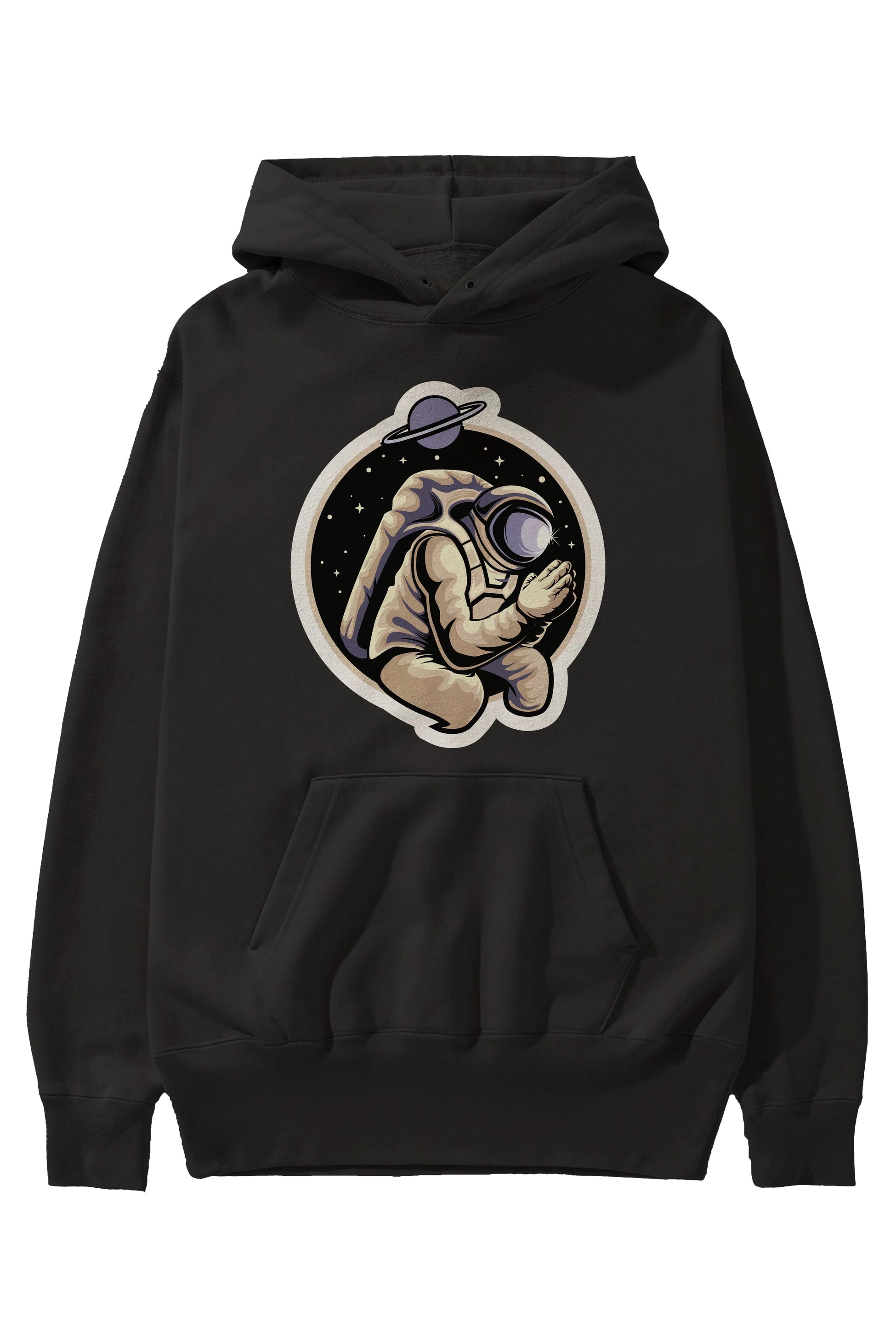 Astronaut Praying Sticker Ön Baskılı Hoodie Oversize Kapüşonlu Sweatshirt Erkek Kadın Unisex