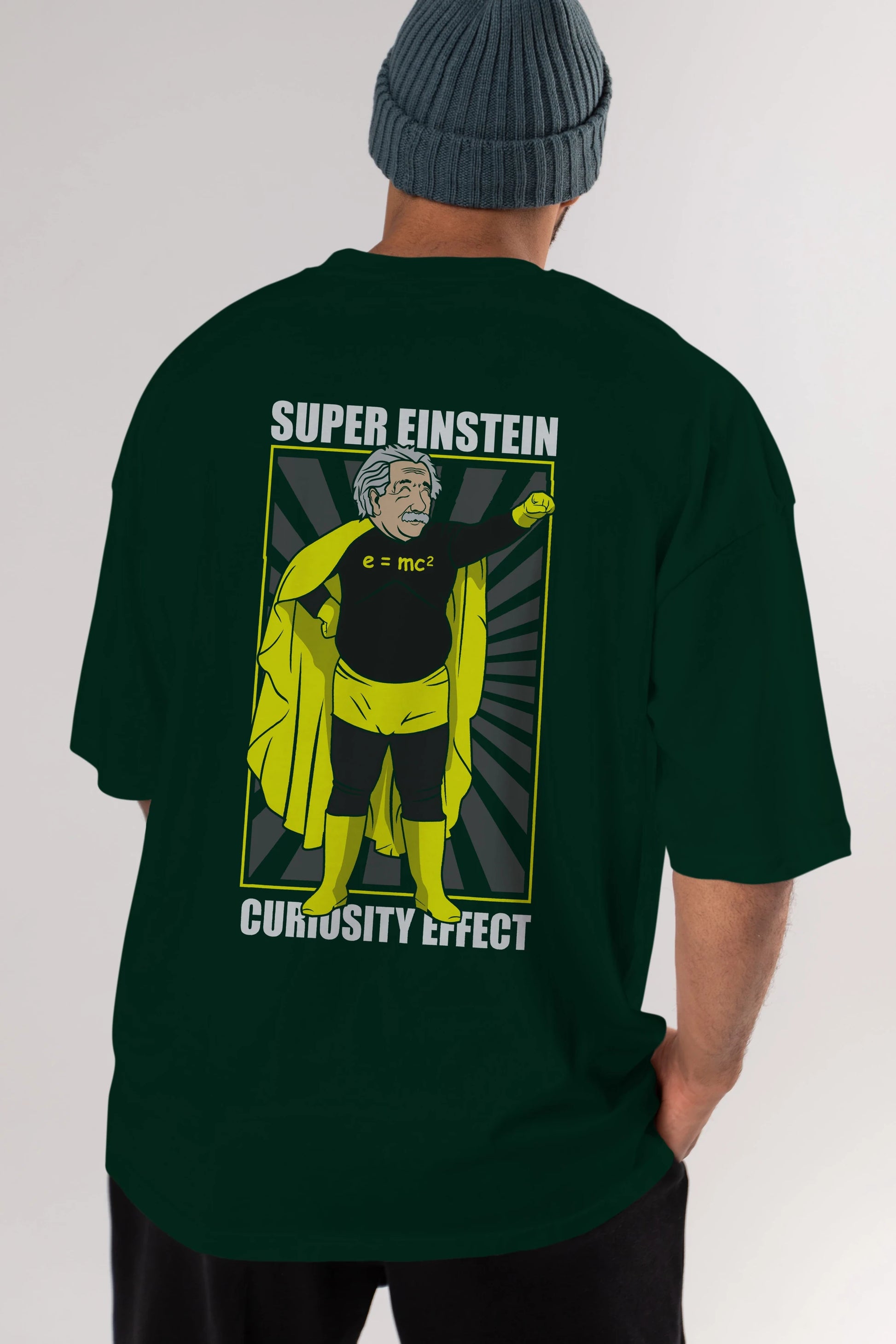 Super Einsten Arka Baskılı Oversize t-shirt Erkek Kadın Unisex %100 Pamuk tişort