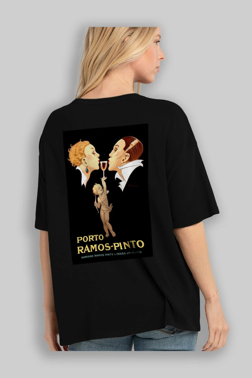 Porto Ramos Pinto Arka Baskılı Oversize t-shirt Erkek Kadın Unisex %100 Pamuk Bisiklet Yaka tişort