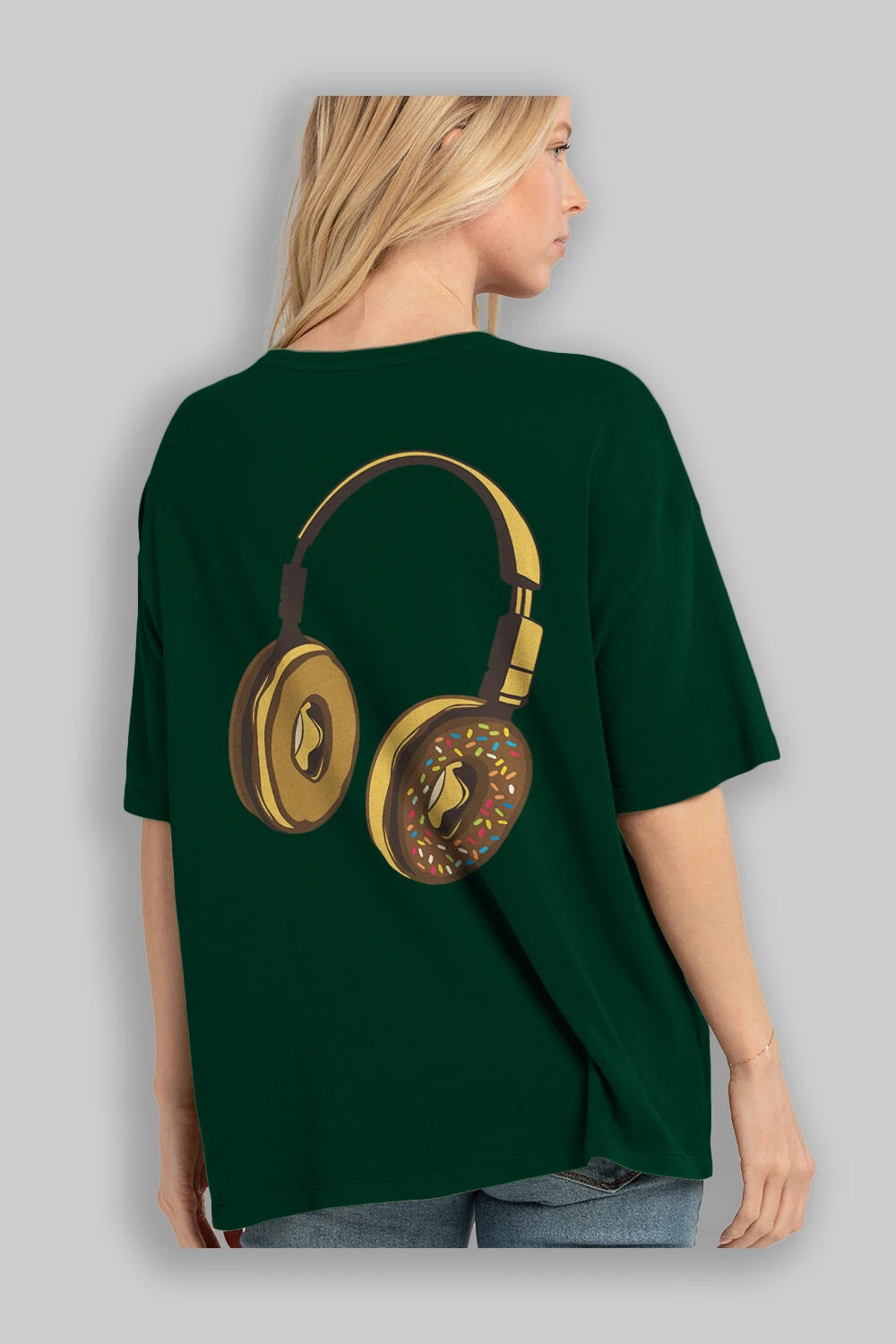 Headphone Donut Arka Baskılı Oversize t-shirt %100 pamuk Erkek Kadın Unisex