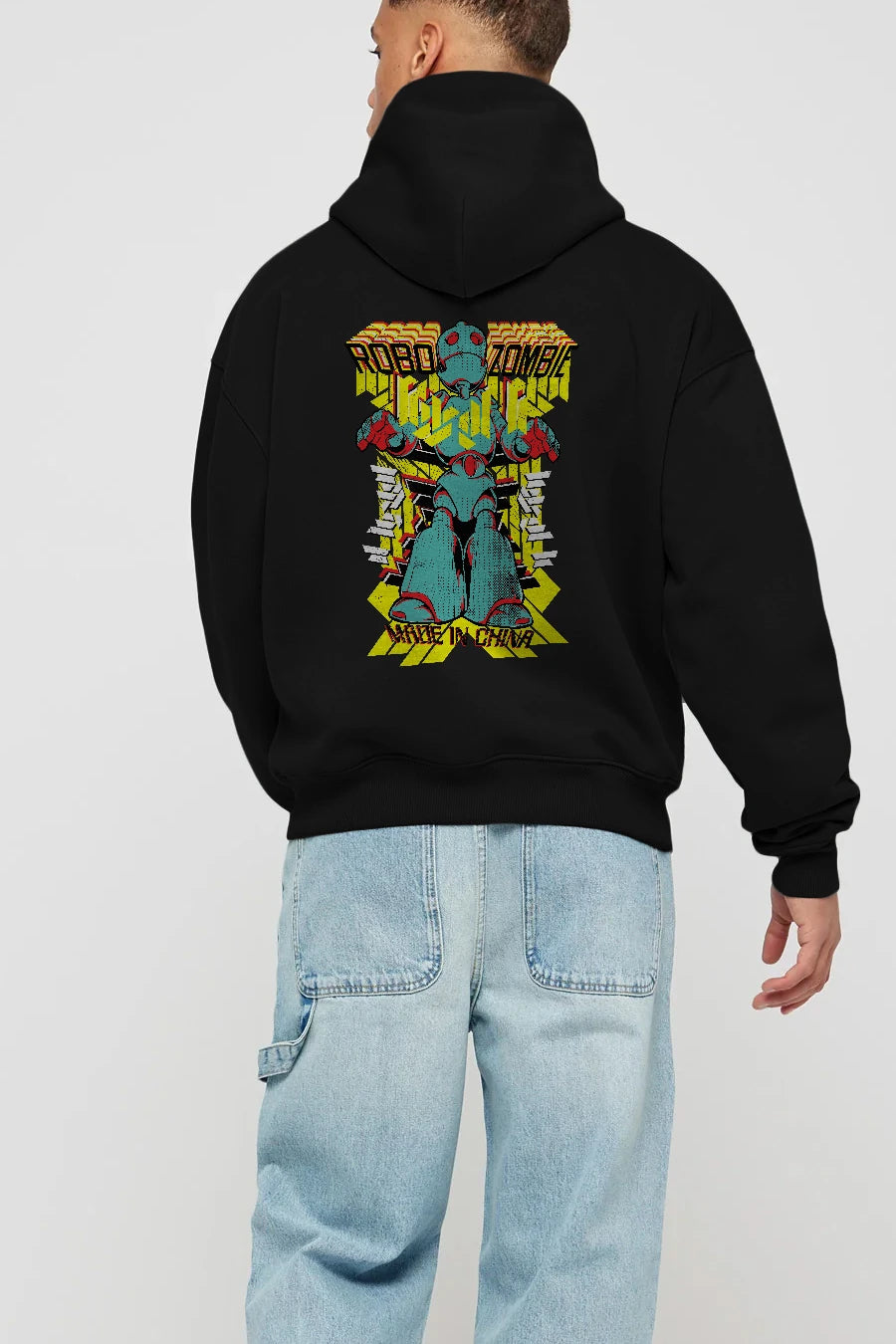 Robo Zombie Arka Baskılı Hoodie Oversize Kapüşonlu Sweatshirt Erkek Kadın Unisex