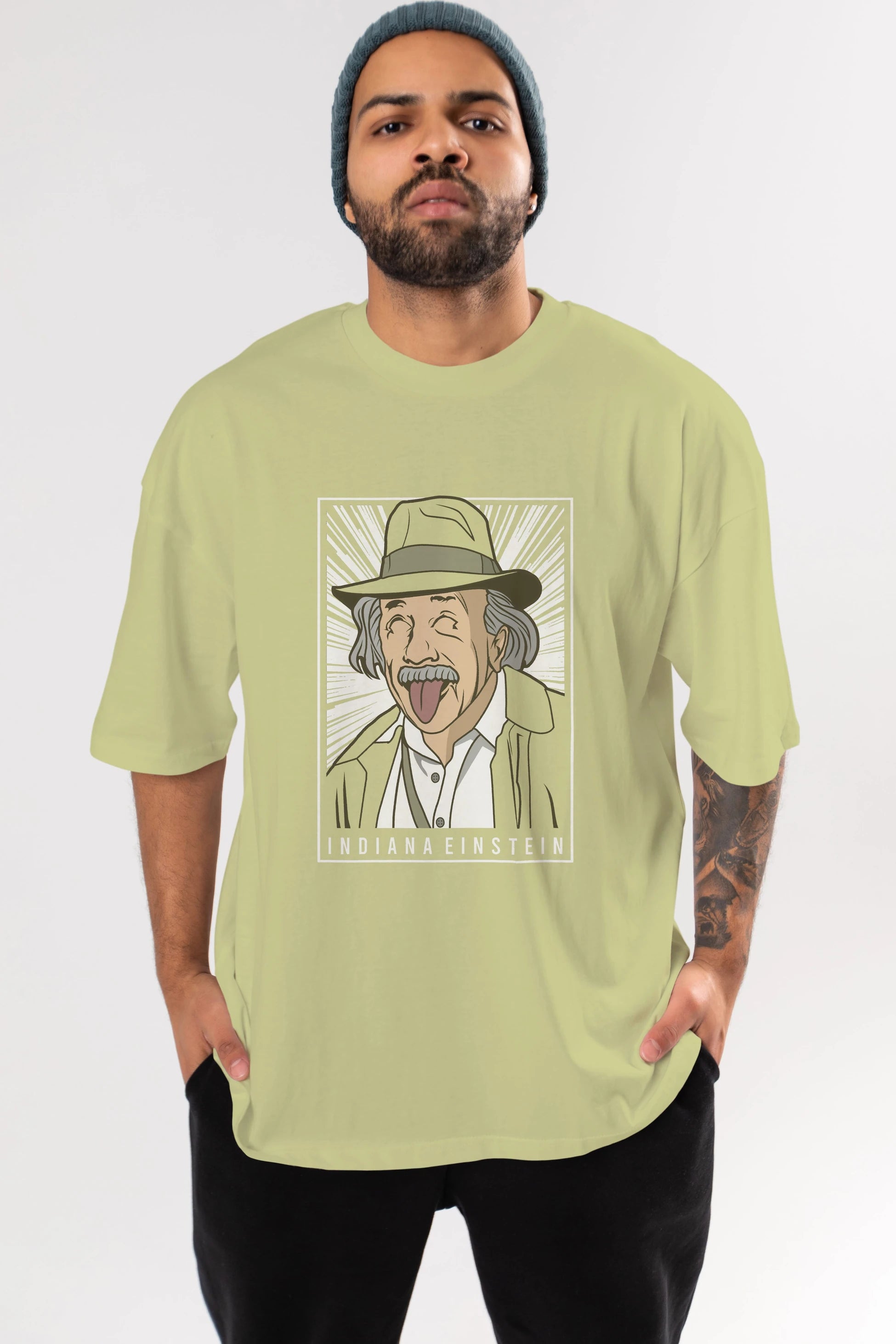 Indiana Jones Einstein Ön Baskılı Oversize t-shirt Erkek Kadın Unisex %100 Pamuk tişort