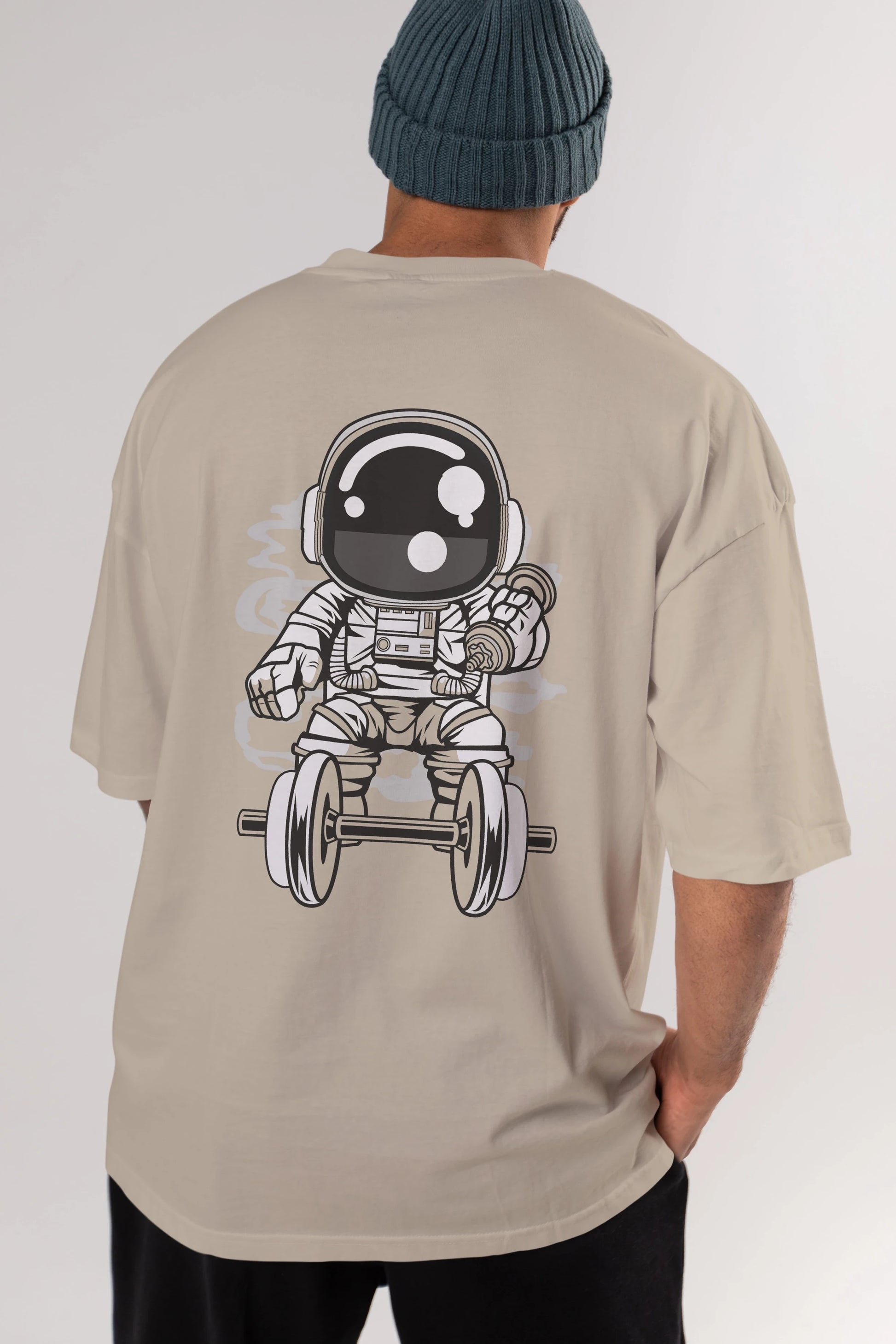 Astronaut Gym Arka Baskılı Oversize t-shirt Erkek Kadın Unisex