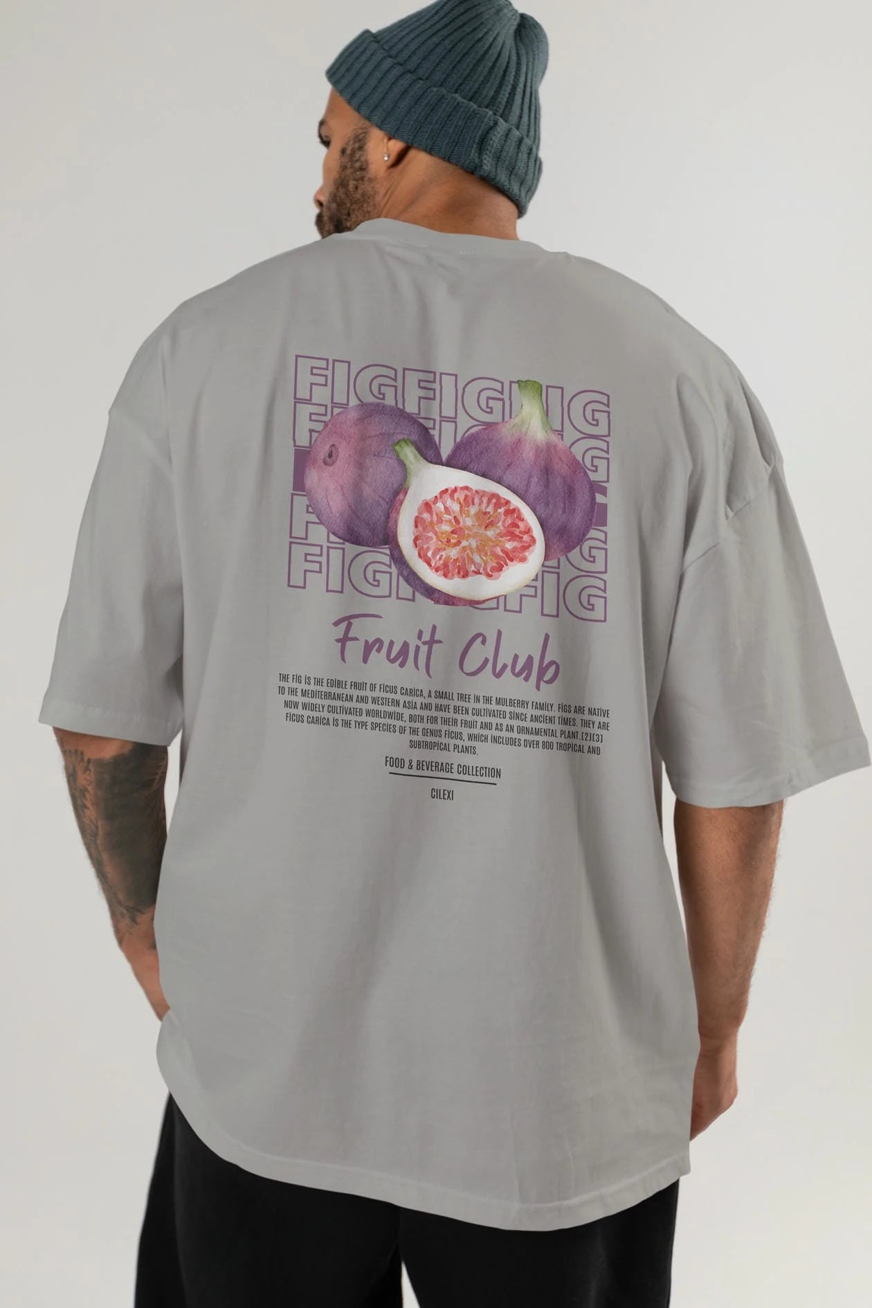 Fig Arka Baskılı Oversize t-shirt Erkek Kadın Pamuk Bisiklet Yaka tişort