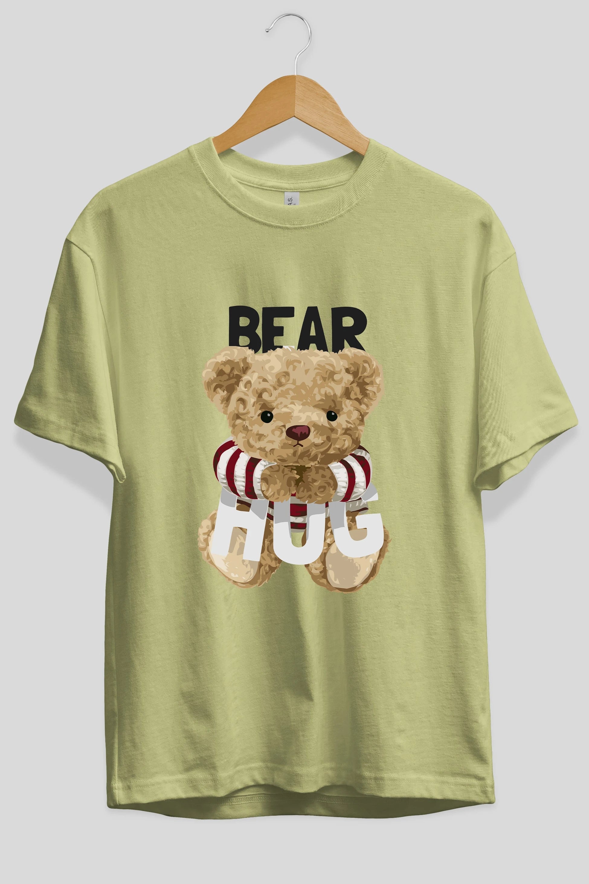 Teddy Bear Hug Ön Baskılı Oversize t-shirt Erkek Kadın Unisex %100 Pamuk