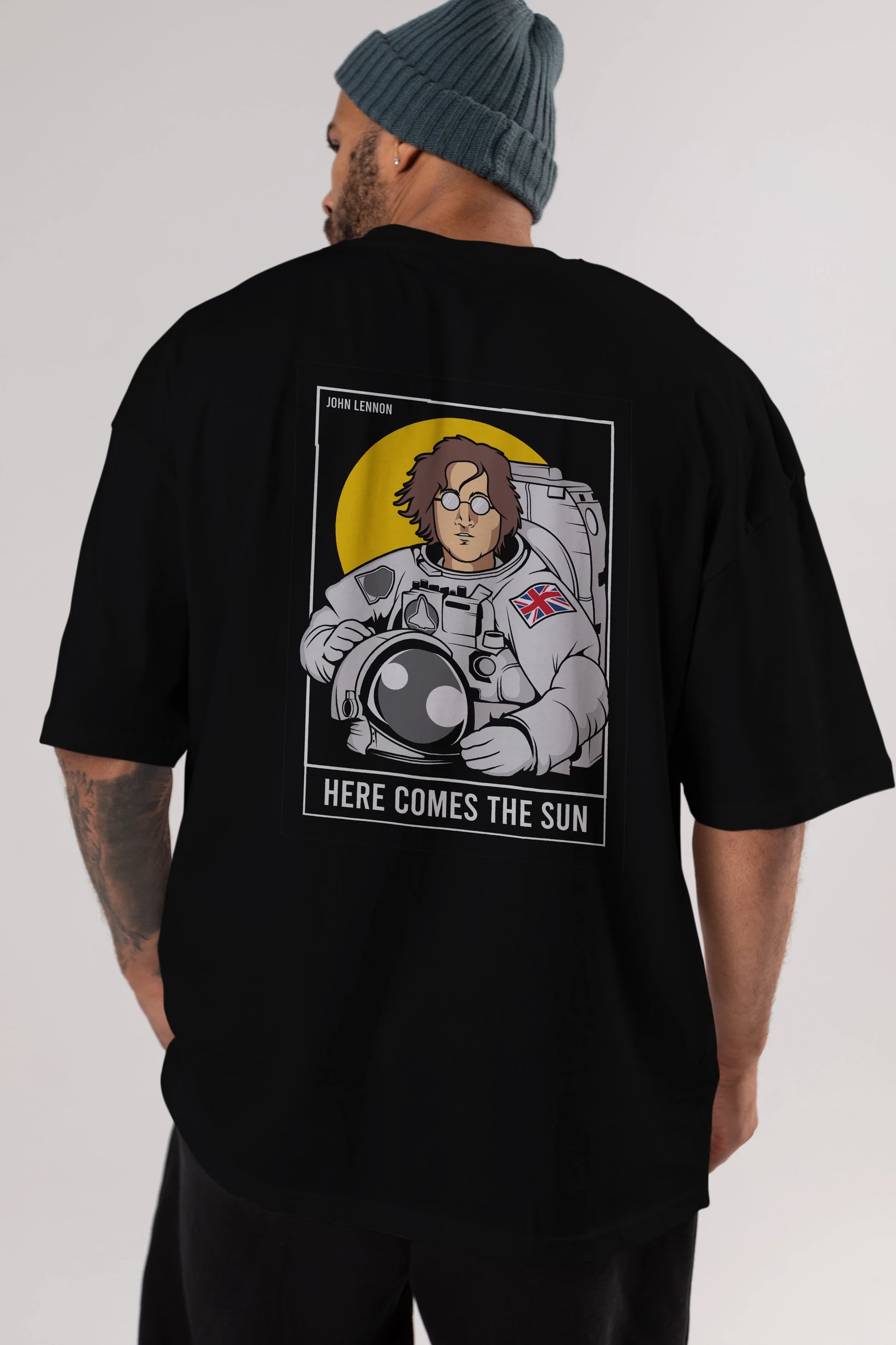 John Lennon Astronot Arka Baskılı Oversize t-shirt Erkek Kadın Unisex %100 Pamuk tişort