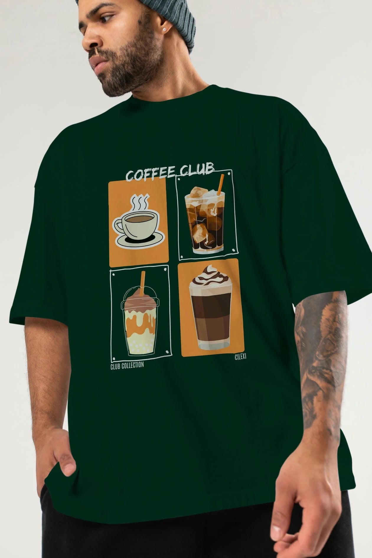Coffee Club ön Baskılı Oversize t-shirt Erkek Kadın %100 Pamuk Bisiklet Yaka tişort