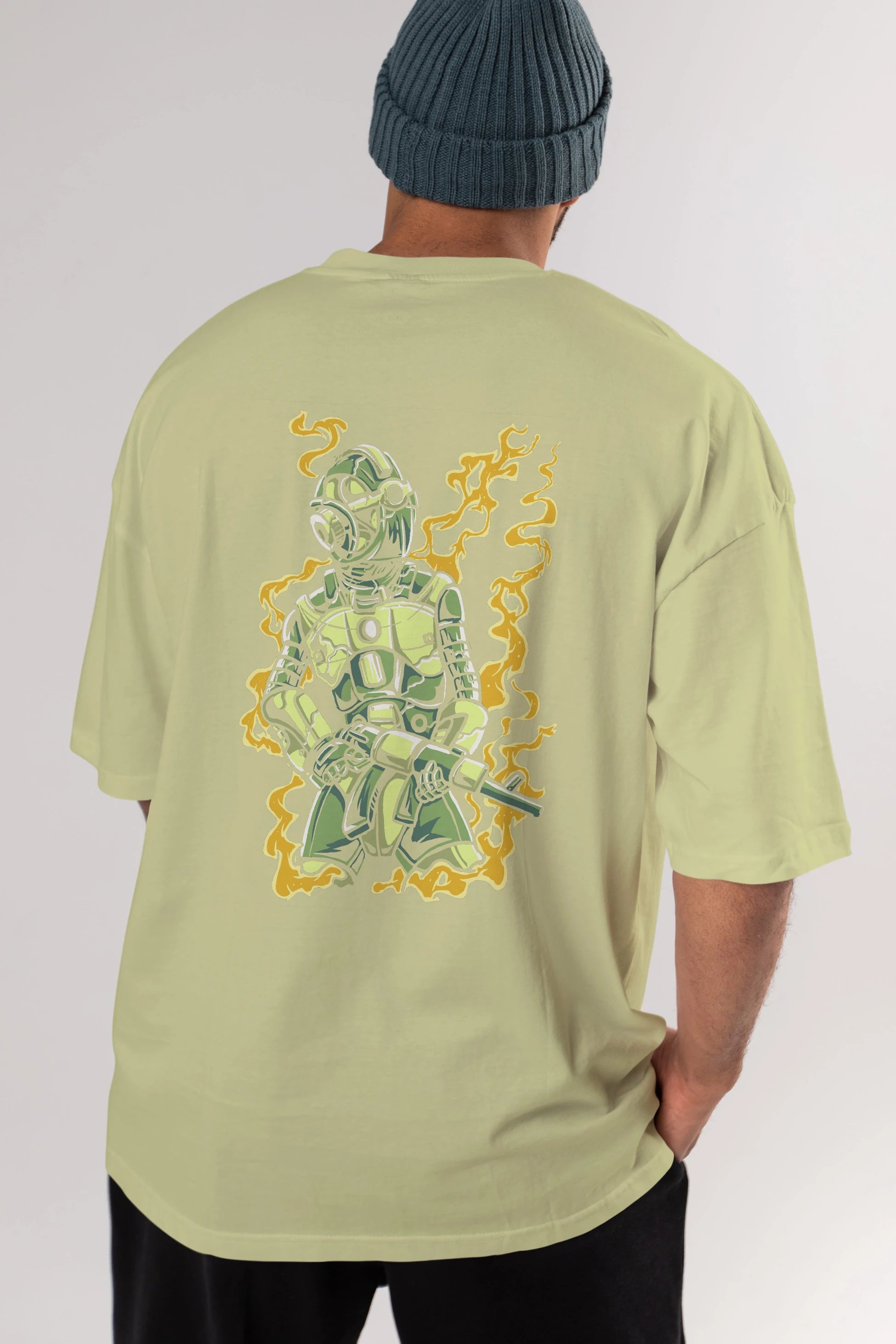 Robot Soldier Arka Baskılı Oversize t-shirt Erkek Kadın Unisex %100 Pamuk
