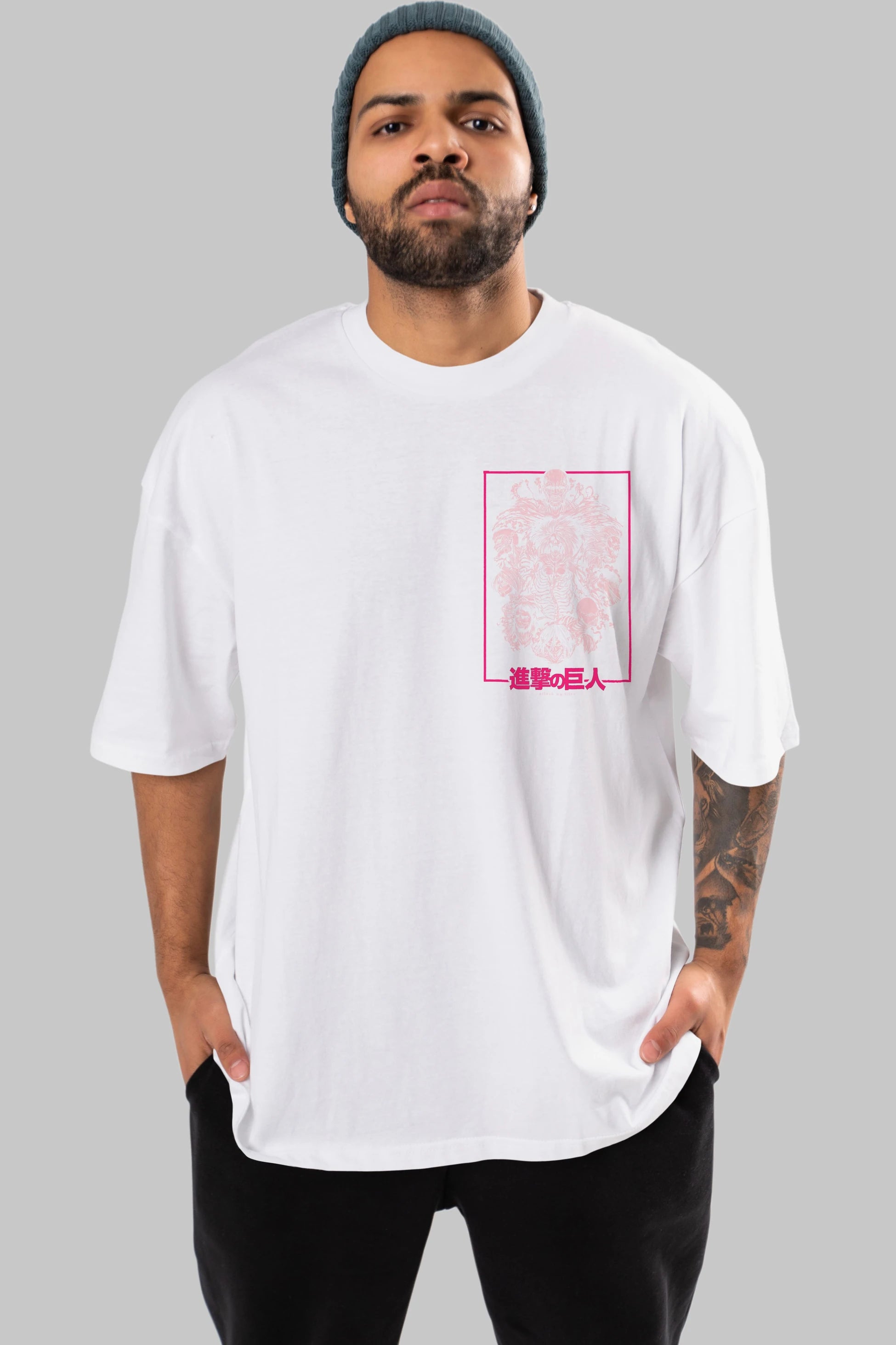 ATTACK ON TITANS Ön Sol Baskılı Oversize t-shirt Erkek Kadın Unisex %100 Pamuk Bisiklet Yaka tişort