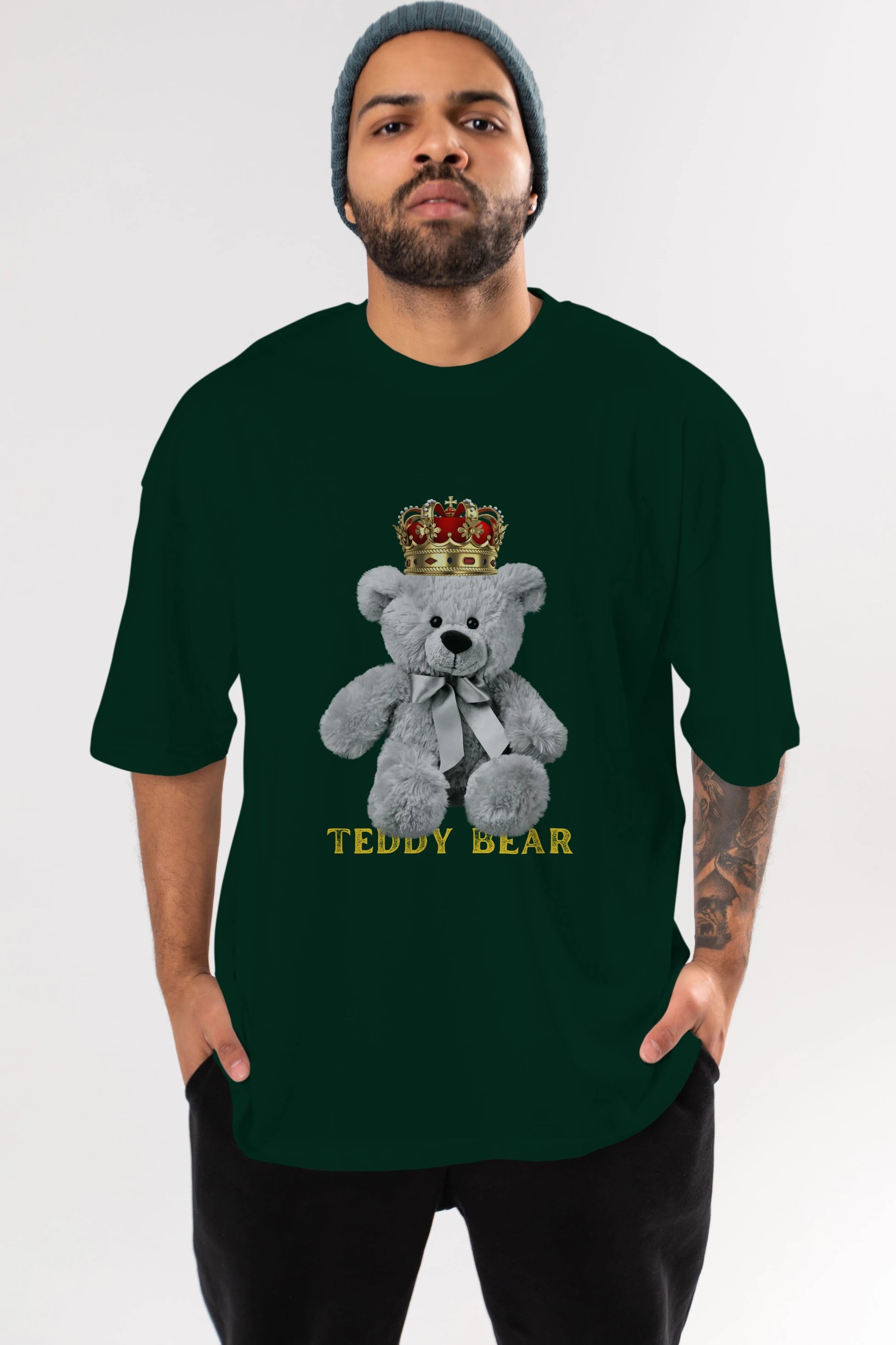 Teddy Bear Ön Baskılı Oversize t-shirt Erkek Kadın Unisex %100 Pamuk