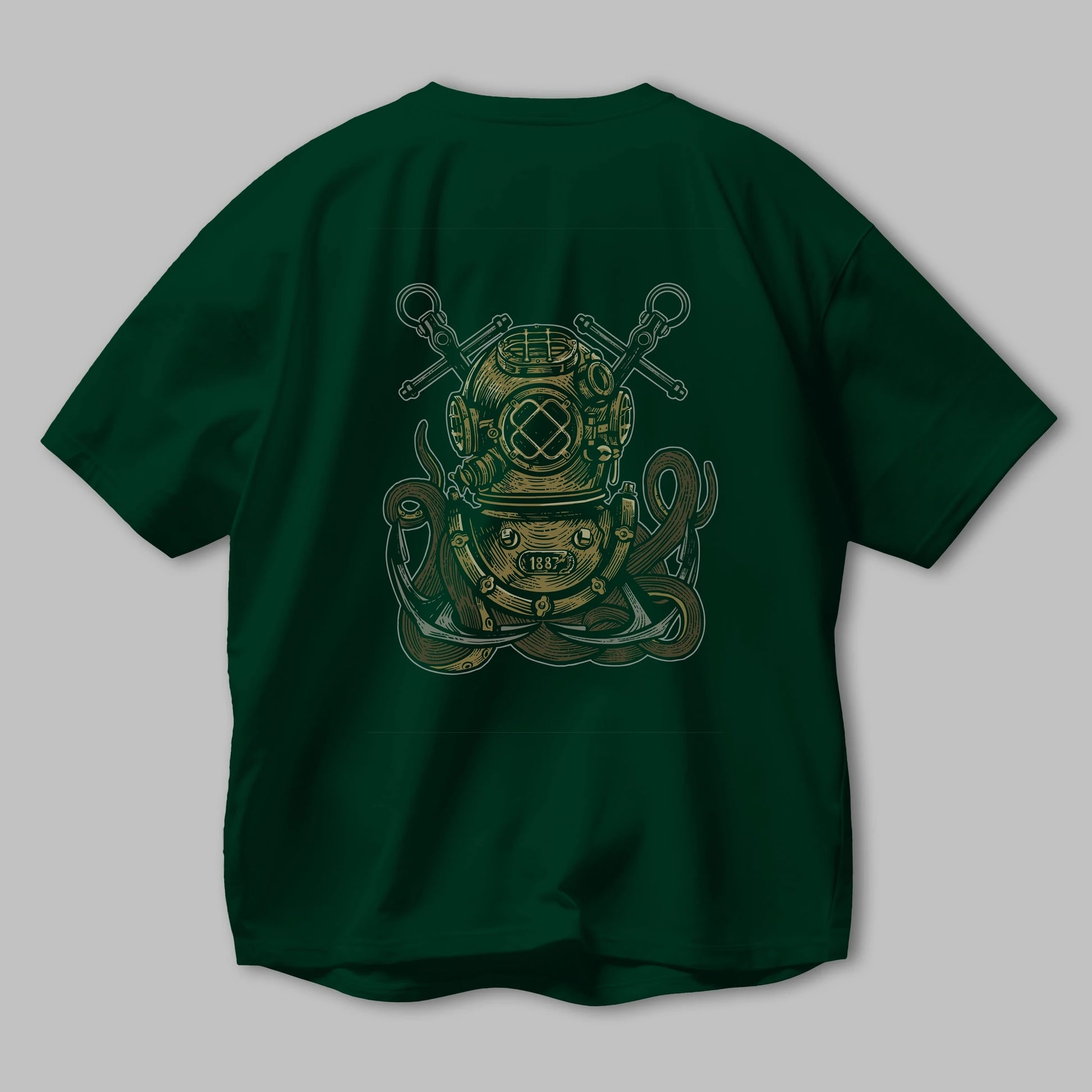 Diver Octopus Arka Baskılı Oversize t-shirt Erkek Kadın Unisex %100 Pamuk