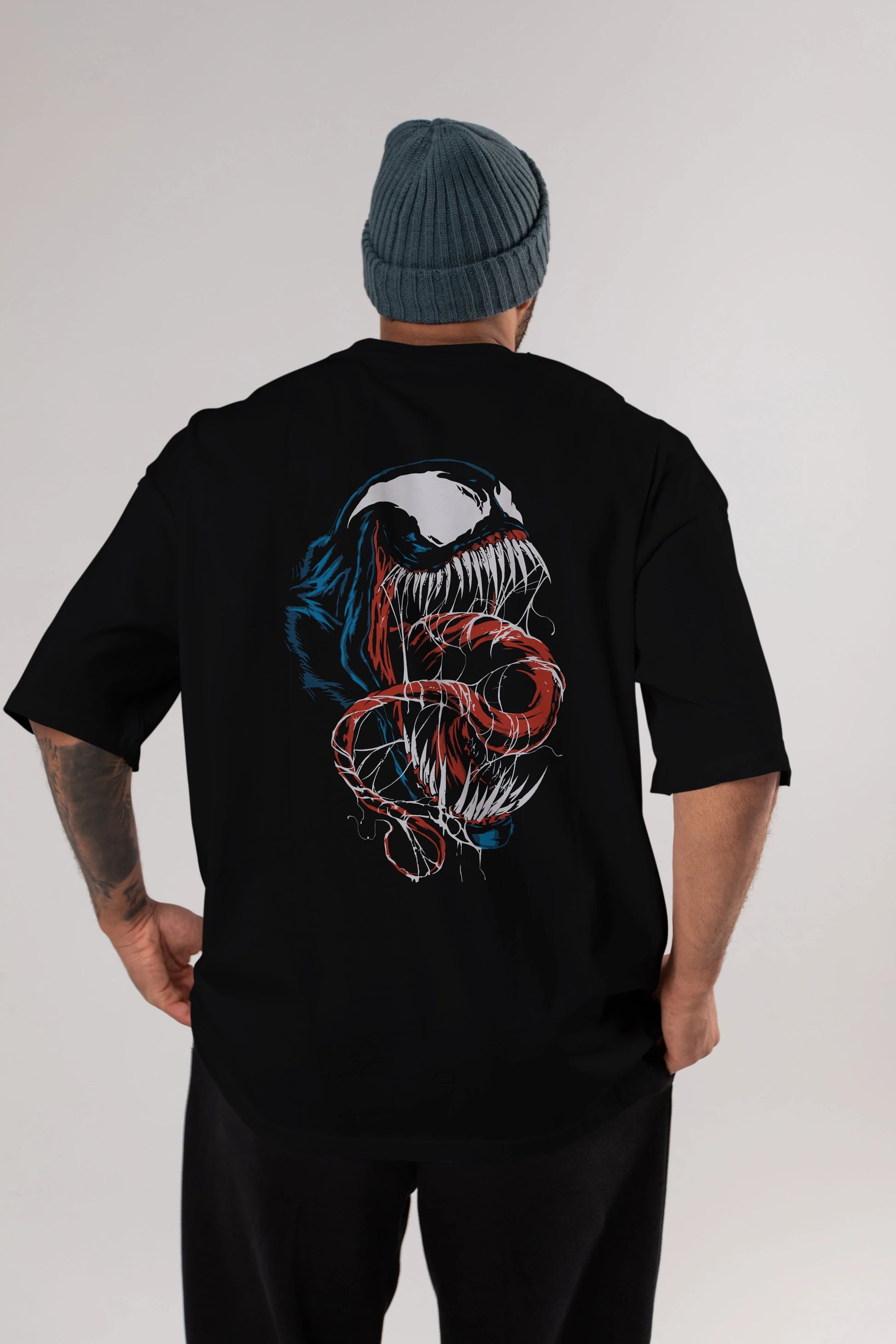 Venom (10) Arka Baskılı Oversize t-shirt Erkek Kadın Unisex %100 Pamuk Bisiklet Yaka tişort