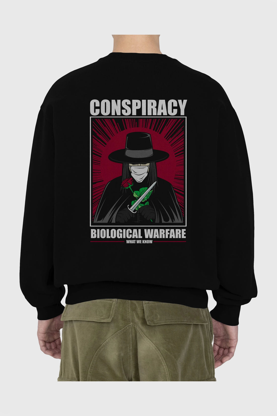 Vendetta Masker Arka Baskılı Oversize Sweatshirt Erkek Kadın Unisex