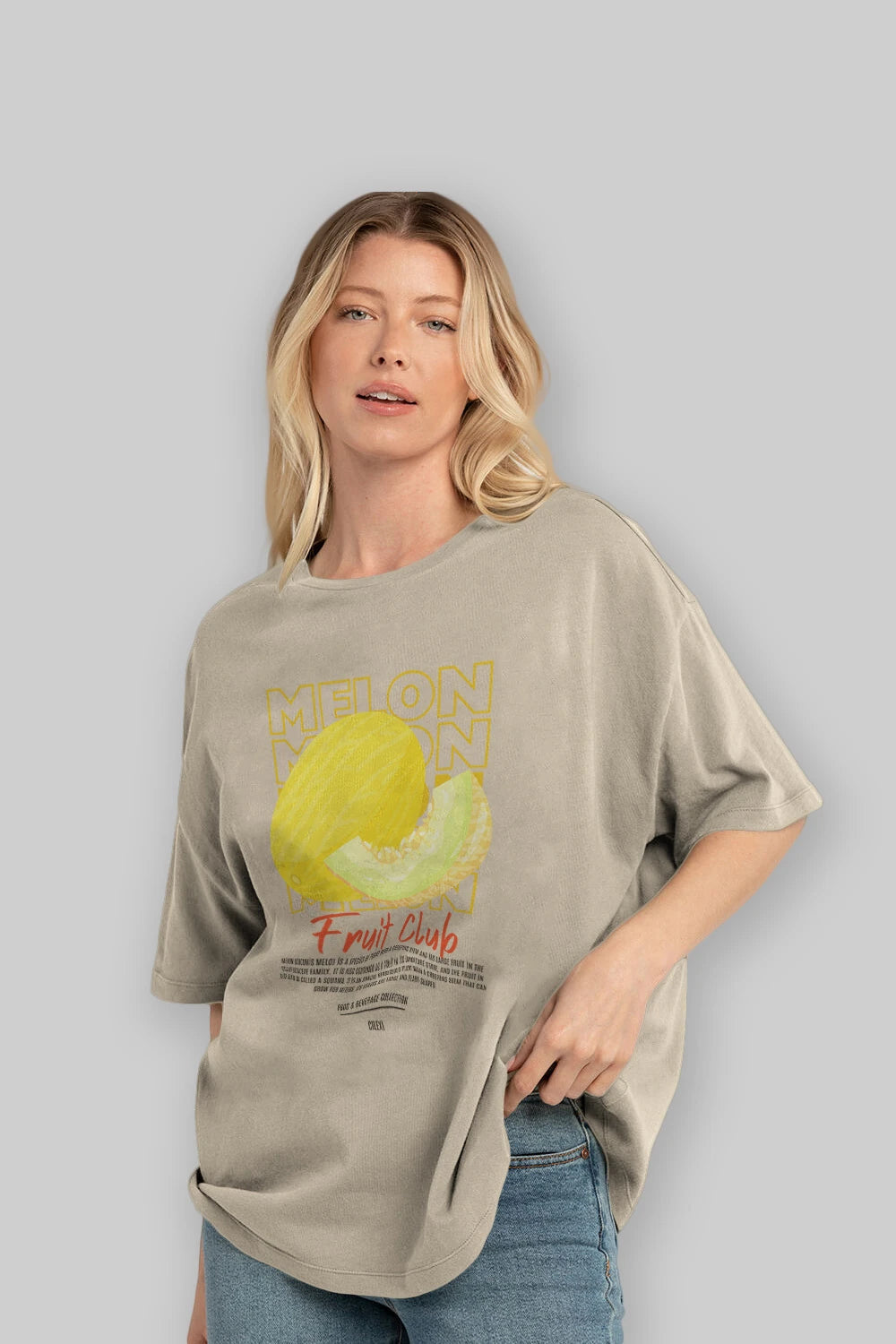 Melon Ön Baskılı Oversize t-shirt Erkek Kadın Pamuk Bisiklet Yaka tişort