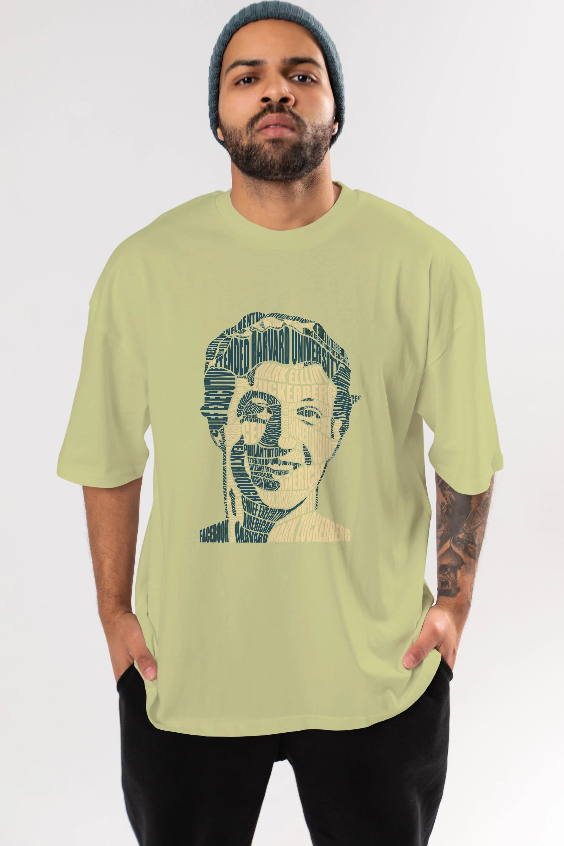 Mark Zuckerberg Calligram Ön Baskılı Oversize t-shirt %100 pamuk Erkek Kadın Unisex