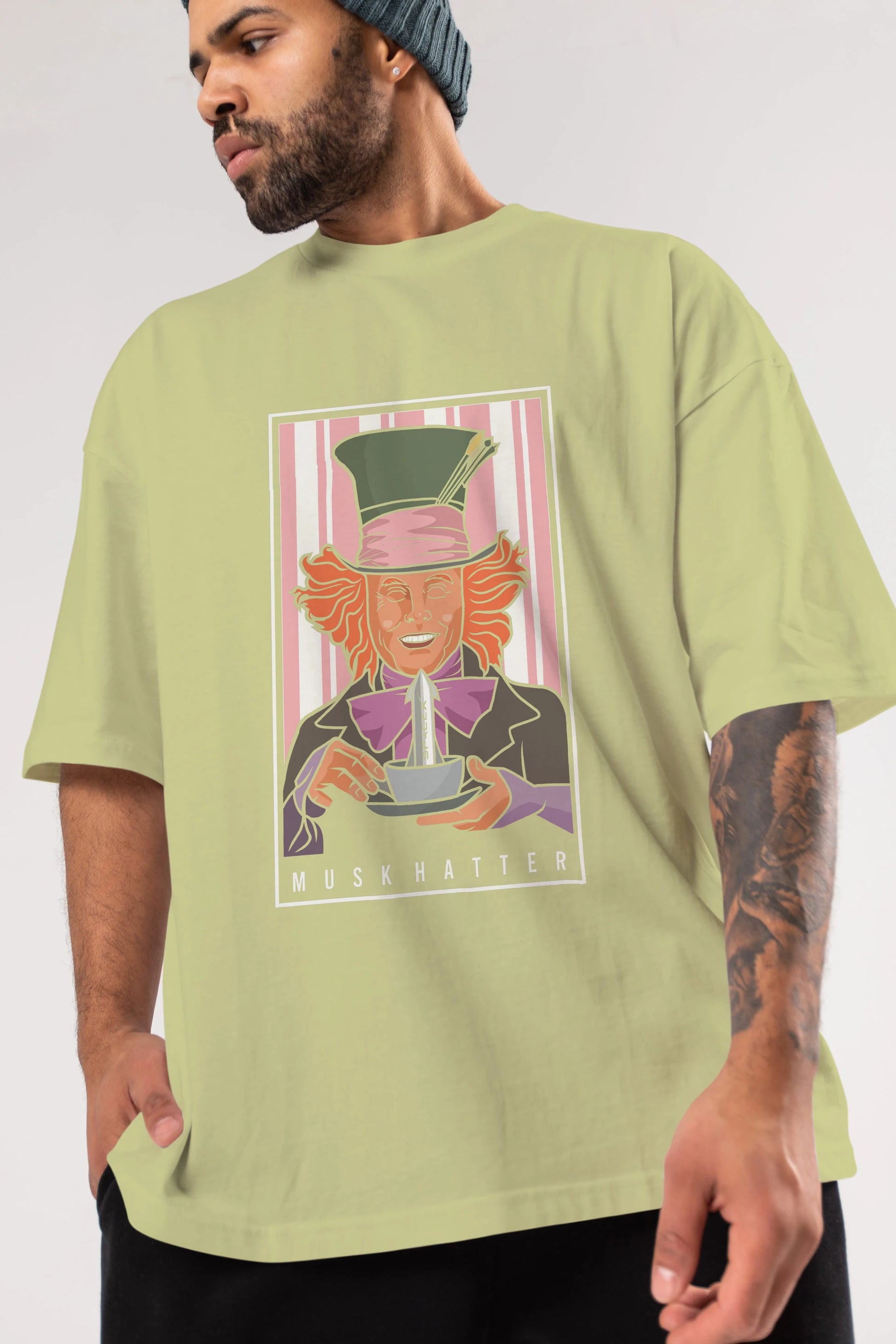 Mad Hatter Elon Musk Ön Baskılı Oversize t-shirt Erkek Kadın Unisex %100 Pamuk tişort