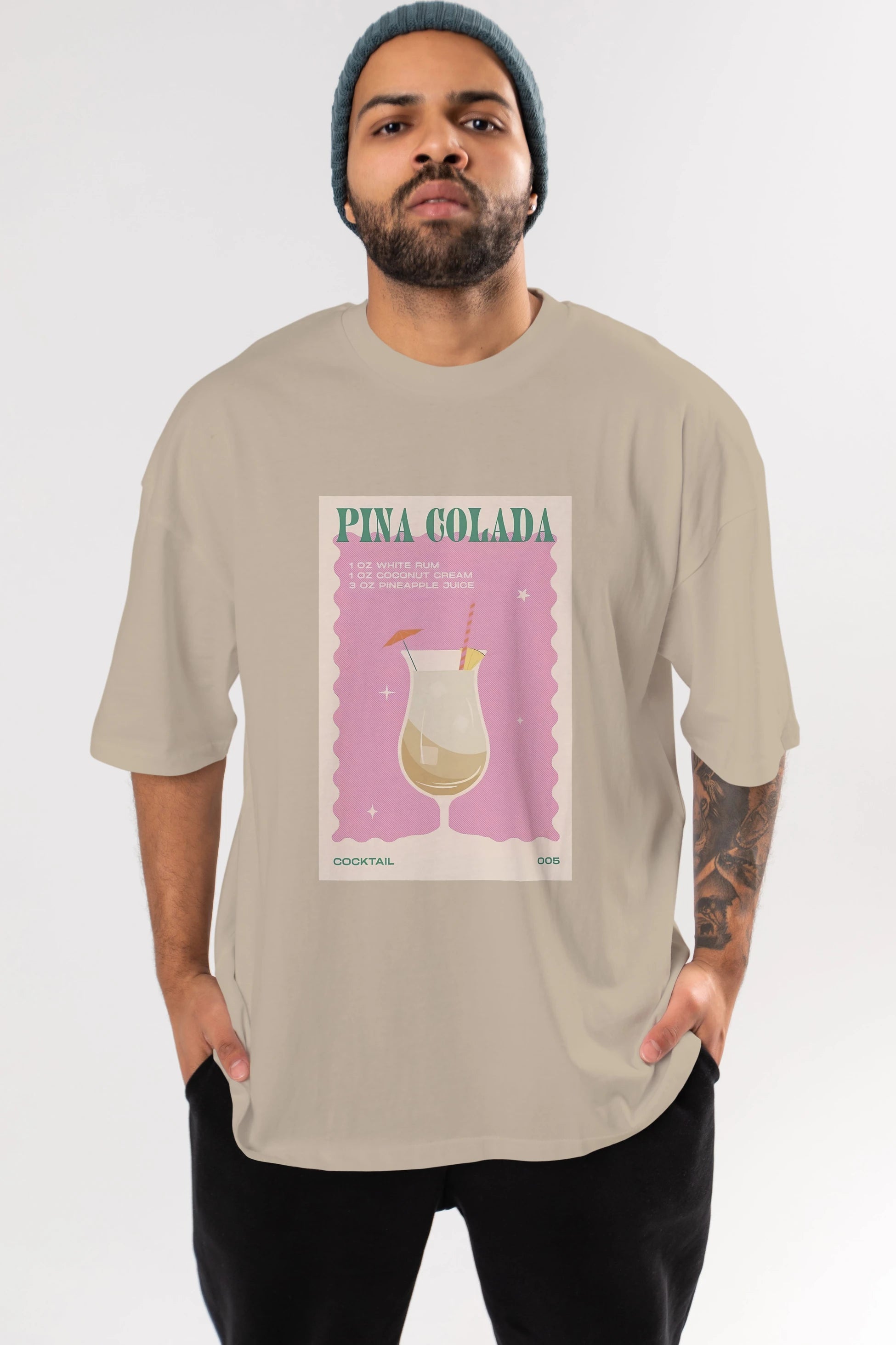 Pina Colada 3 Ön Baskılı Oversize t-shirt Erkek Kadın Unisex %100 Pamuk Bisiklet Yaka tişort