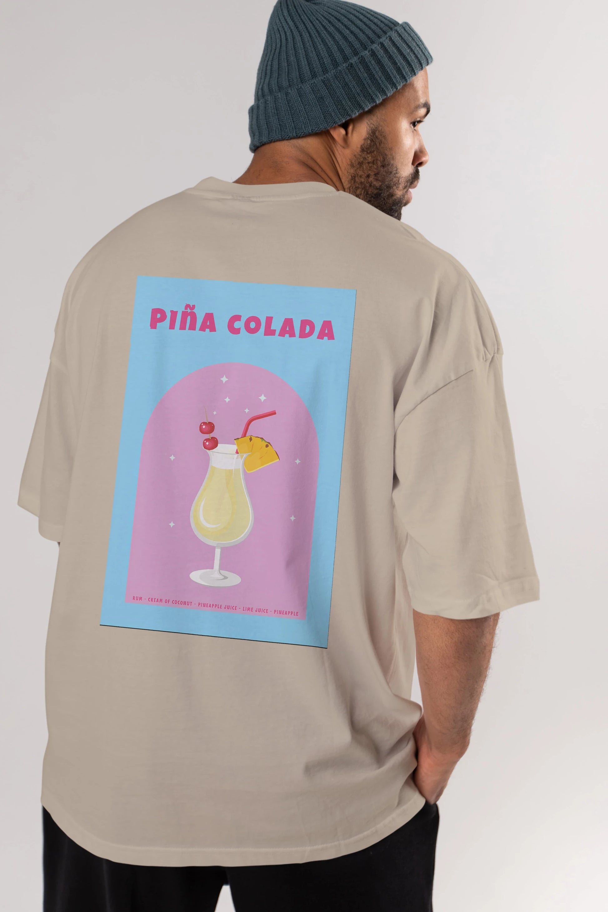 Pina Colada 2 Arka Baskılı Oversize t-shirt Erkek Kadın Unisex %100 Pamuk Bisiklet Yaka tişort
