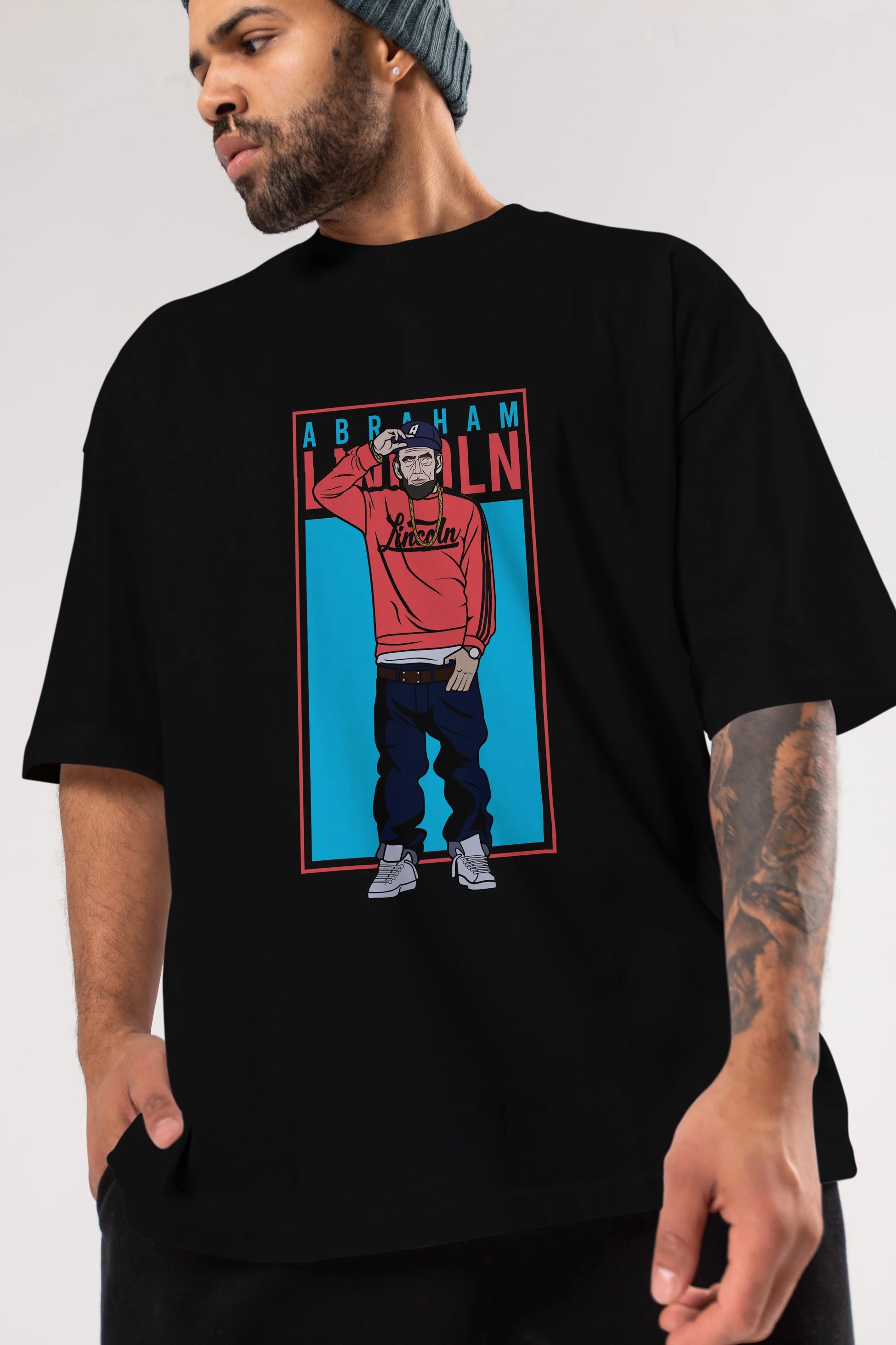 Abraham Lincoln Ön Baskılı Oversize t-shirt Erkek Kadın Unisex %100 Pamuk tişort