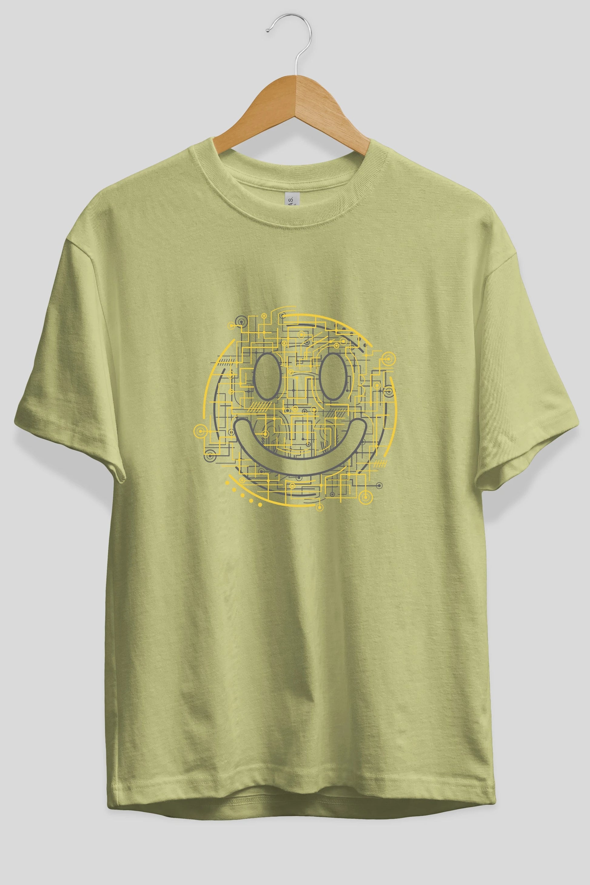 Electric Smiley Ön Baskılı Oversize t-shirt %100 pamuk Erkek Kadın Unisex