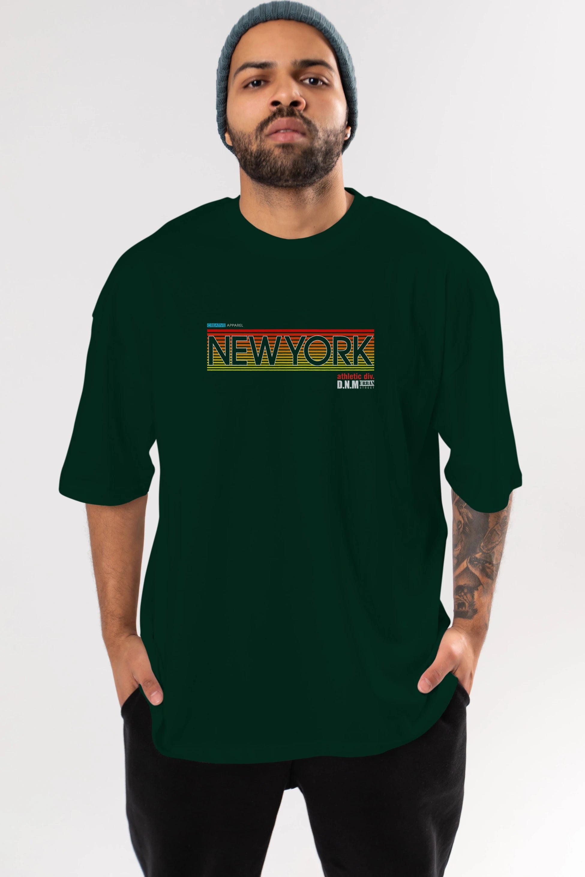 New York Denim Ön Baskılı Oversize t-shirt Erkek Kadın Unisex