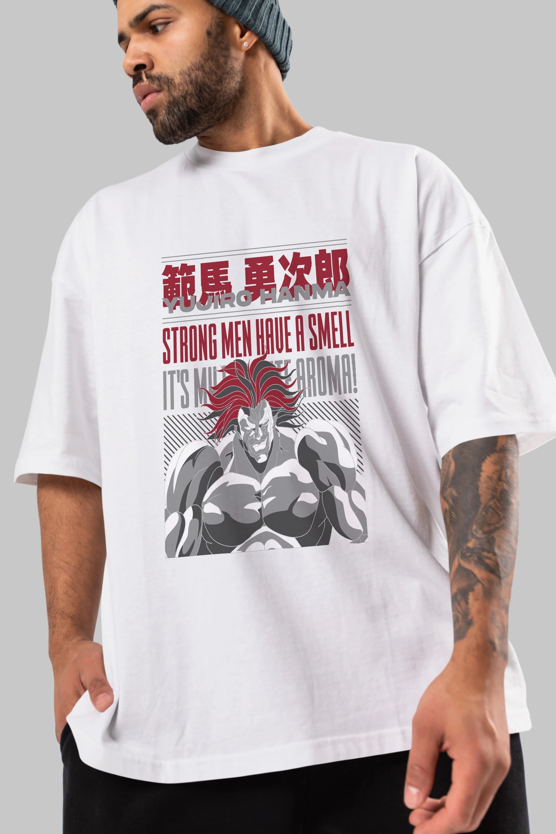 YUJIRO HANMA Anime Ön Baskılı Oversize t-shirt %100 pamuk Erkek Kadın Unisex