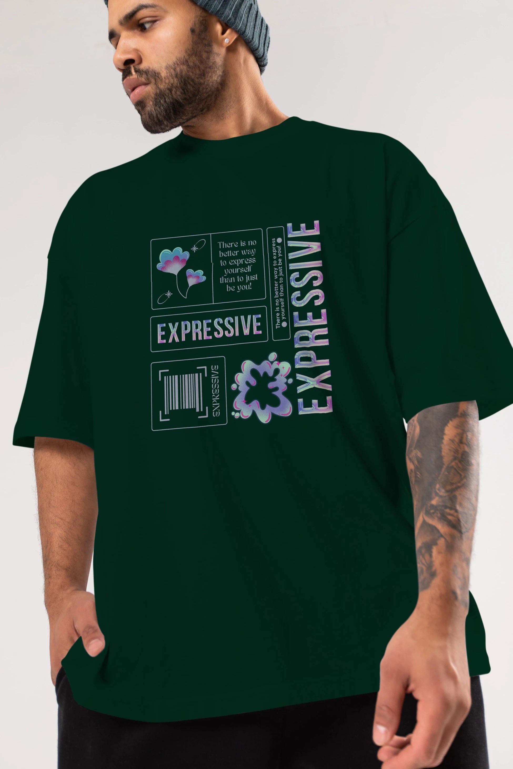 Expressive Streetwear Ön Baskılı Oversize t-shirt Erkek Kadın Unisex