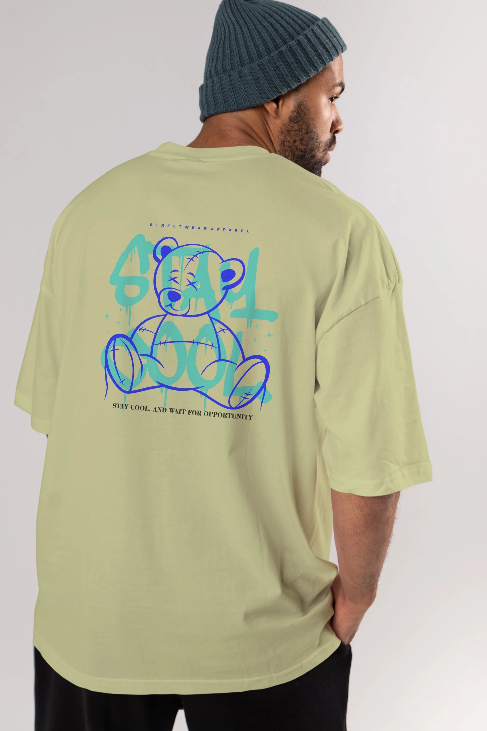 Teddy Bear Stay Cool 2 Arka Baskılı Oversize t-shirt Erkek Kadın Unisex
