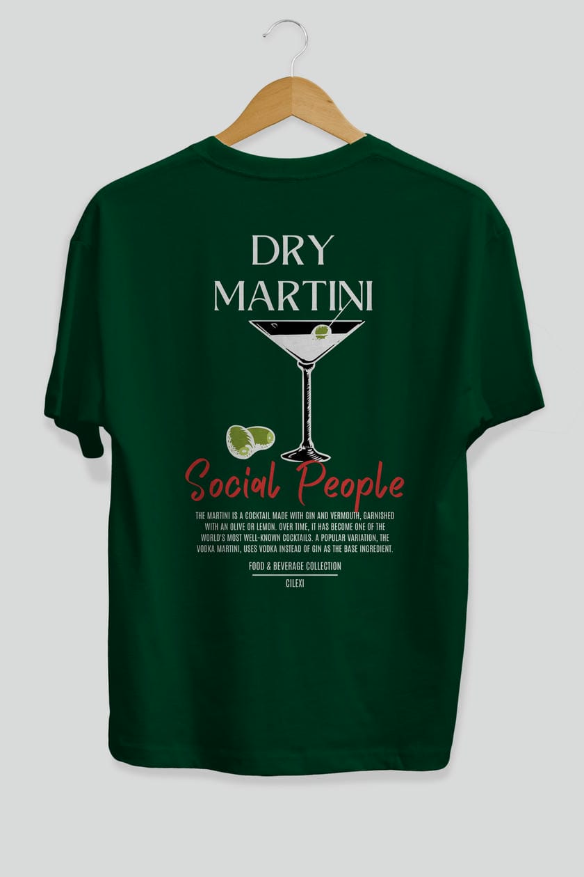 Dry Martını Kokteyl Serisi Baskılı Oversize t-shirt Erkek Kadın Unisex %100 Pamuk Bisiklet Yaka tişort