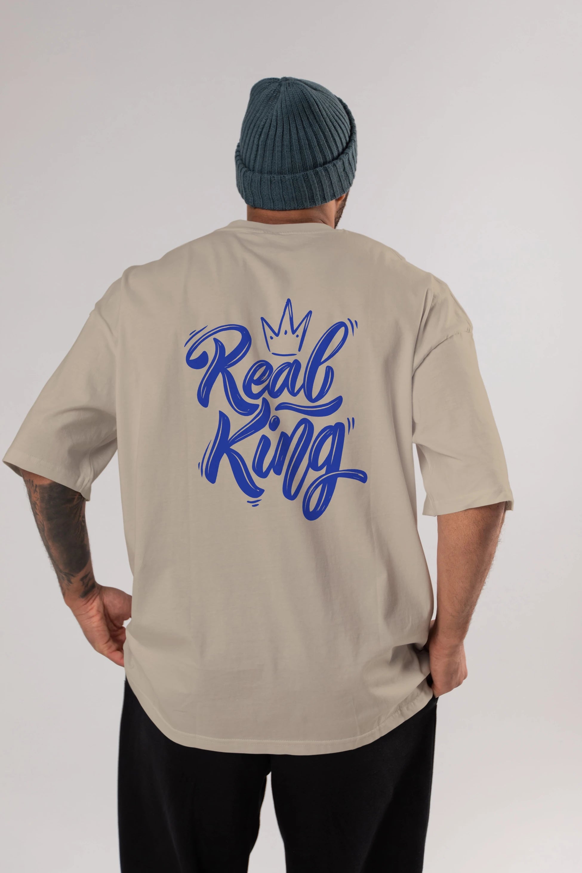 Real King Yazılı Arka Baskılı Oversize t-shirt Erkek Kadın Unisex
