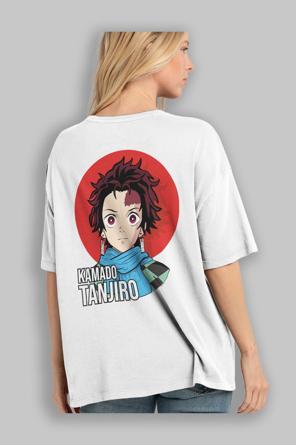 TANJIRO KAMADO Anime Arka Baskılı Oversize t-shirt Erkek Kadın Unisex