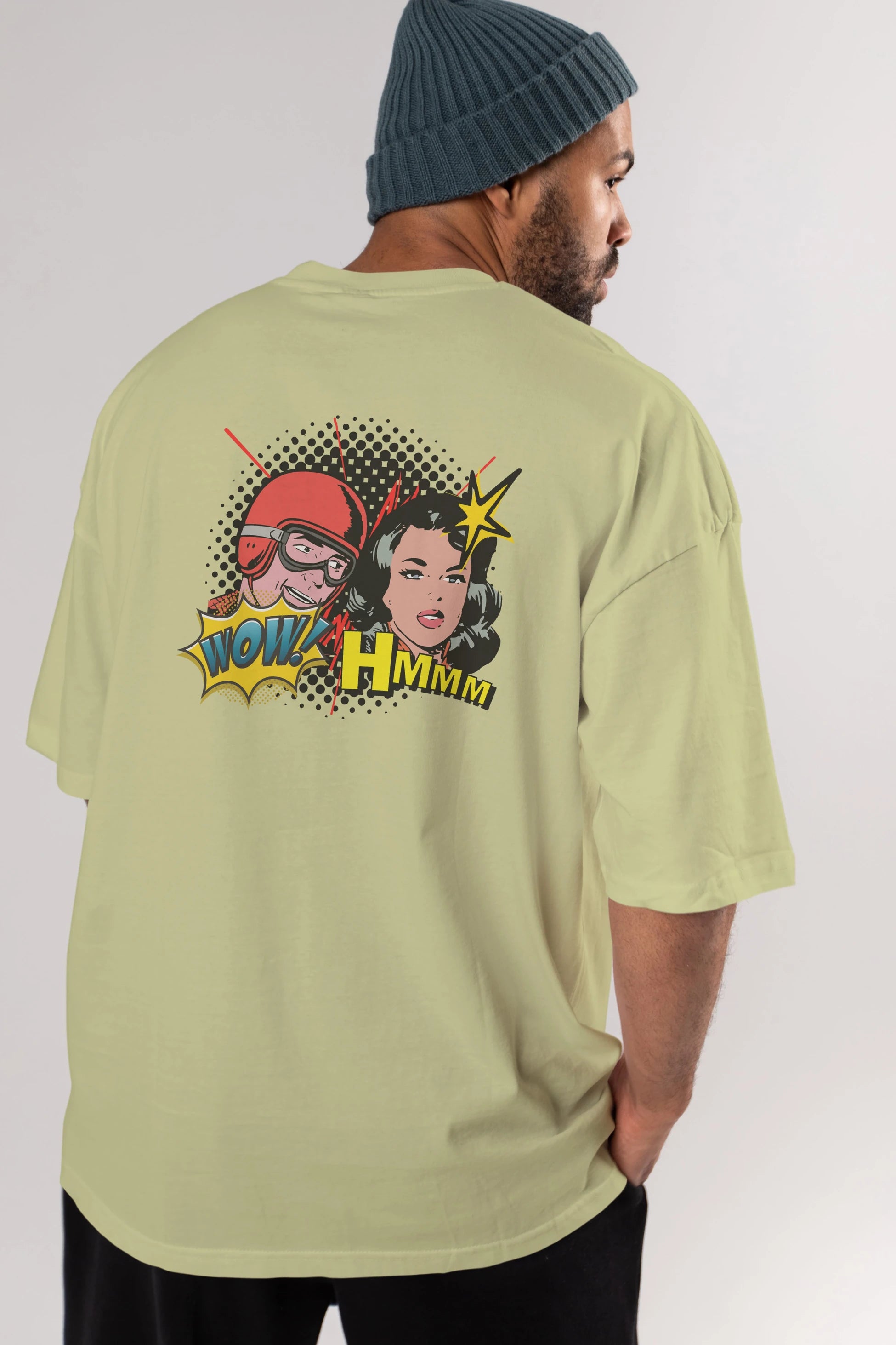Comic Wow Yazılı Arka Baskılı Oversize t-shirt Erkek Kadın Unisex