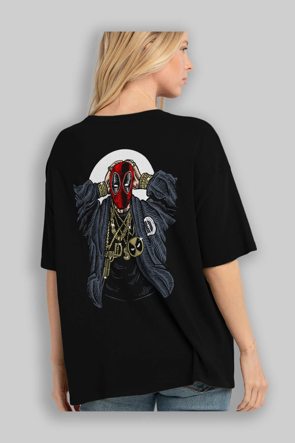 Deadpool Gangsta Arka Baskılı Oversize t-shirt Erkek Kadın Unisex %100 Pamuk
