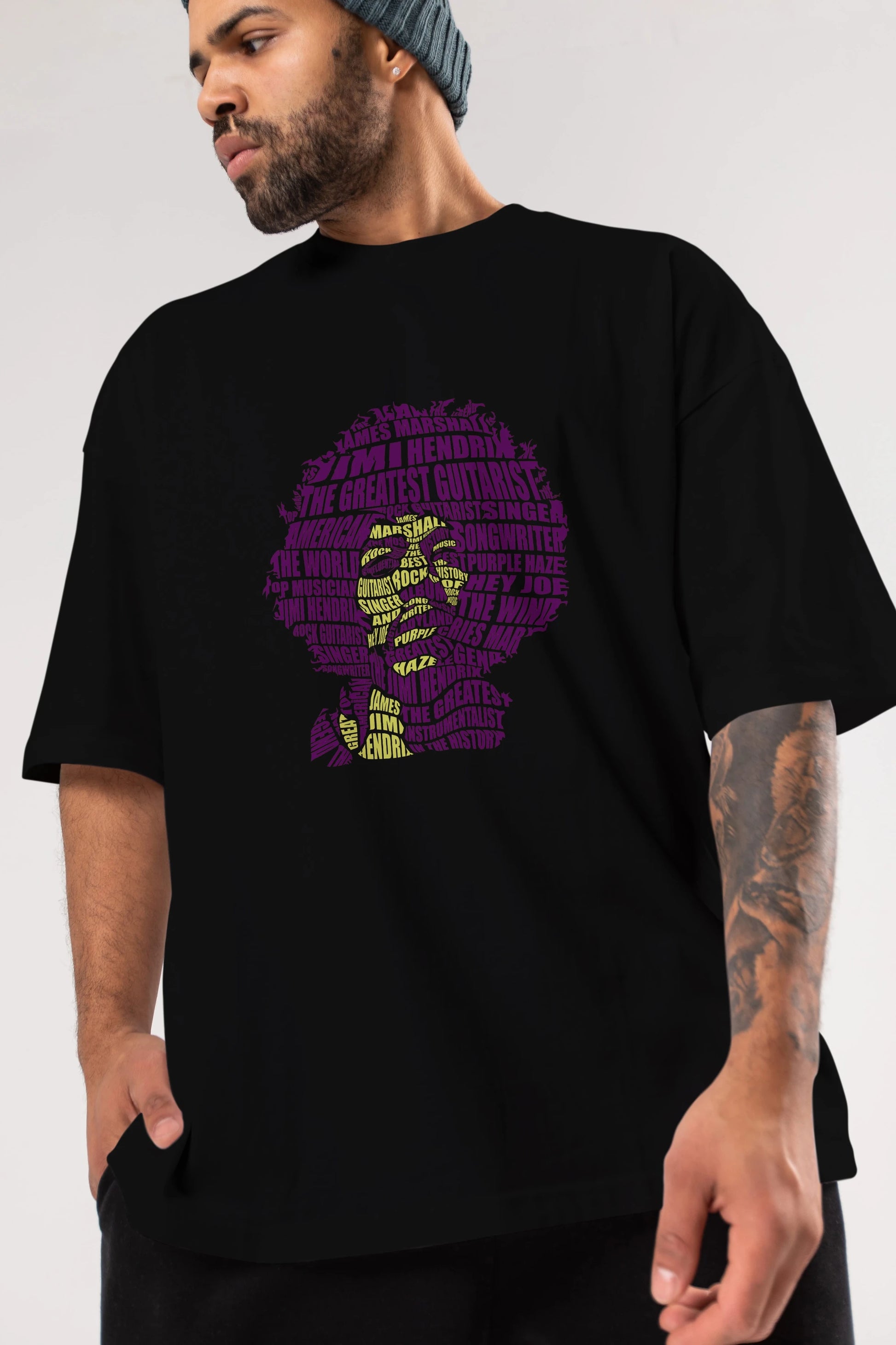 Jimmy Hendrix Calligram Ön Baskılı Oversize t-shirt %100 pamuk Erkek Kadın Unisex