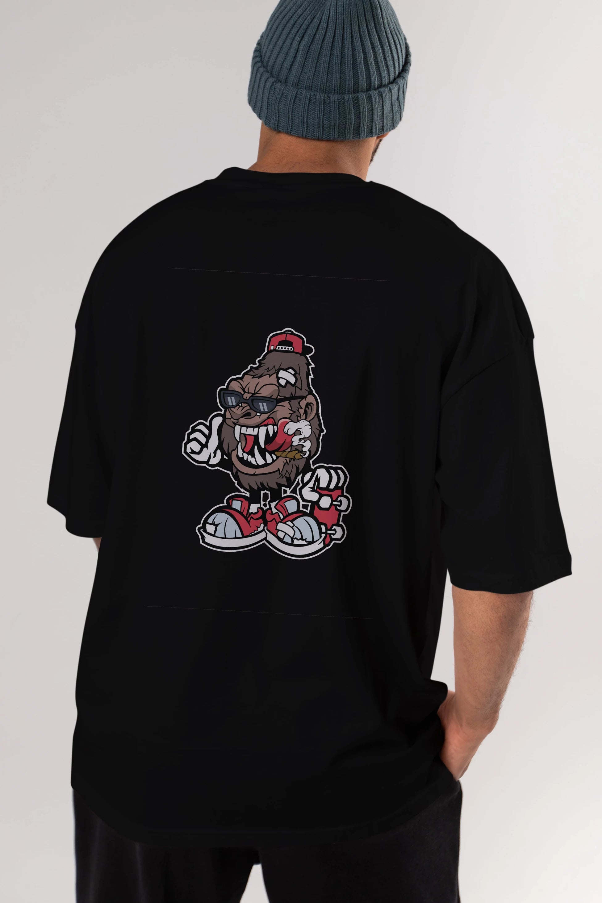 Gorilla Skater Arka Baskılı Oversize t-shirt Erkek Kadın Unisex %100 Pamuk tişort