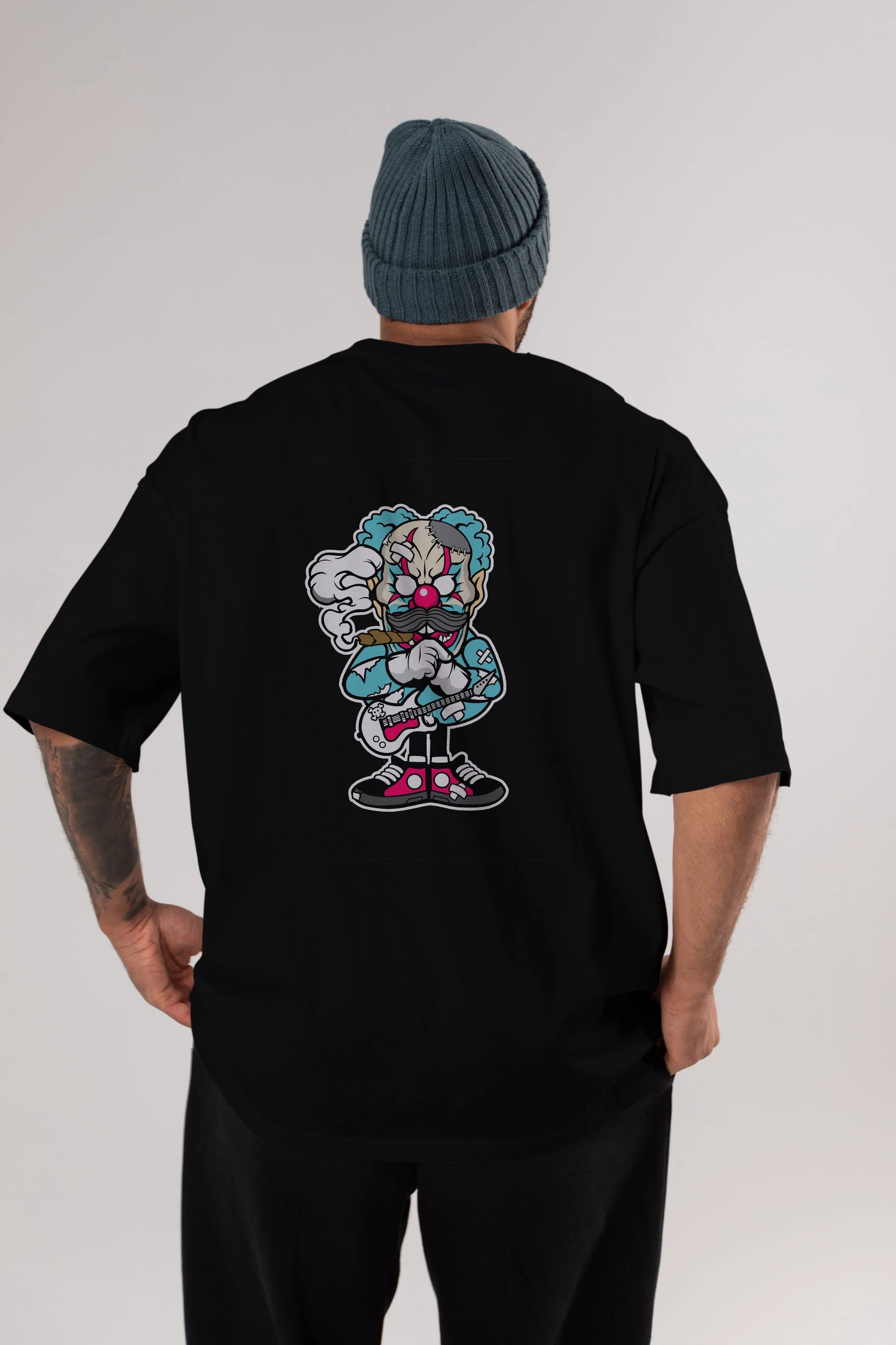 Clown Monster Arka Baskılı Oversize t-shirt Erkek Kadın Unisex %100 Pamuk tişort
