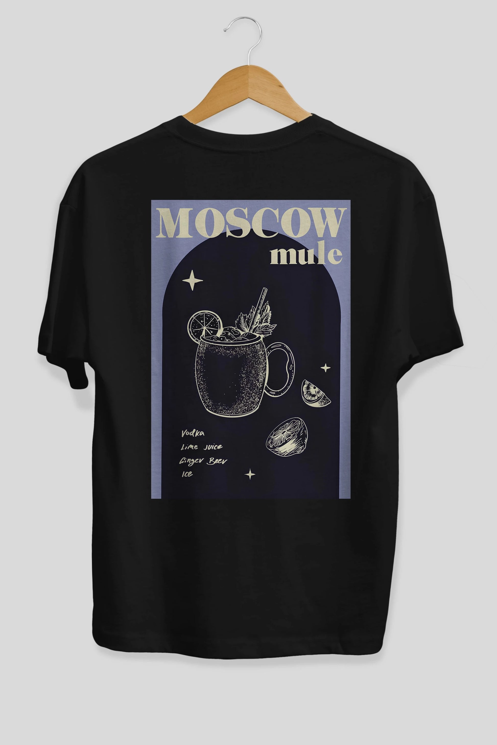 Moscow Mule Arka Baskılı Oversize t-shirt Erkek Kadın Unisex %100 Pamuk Bisiklet Yaka tişort