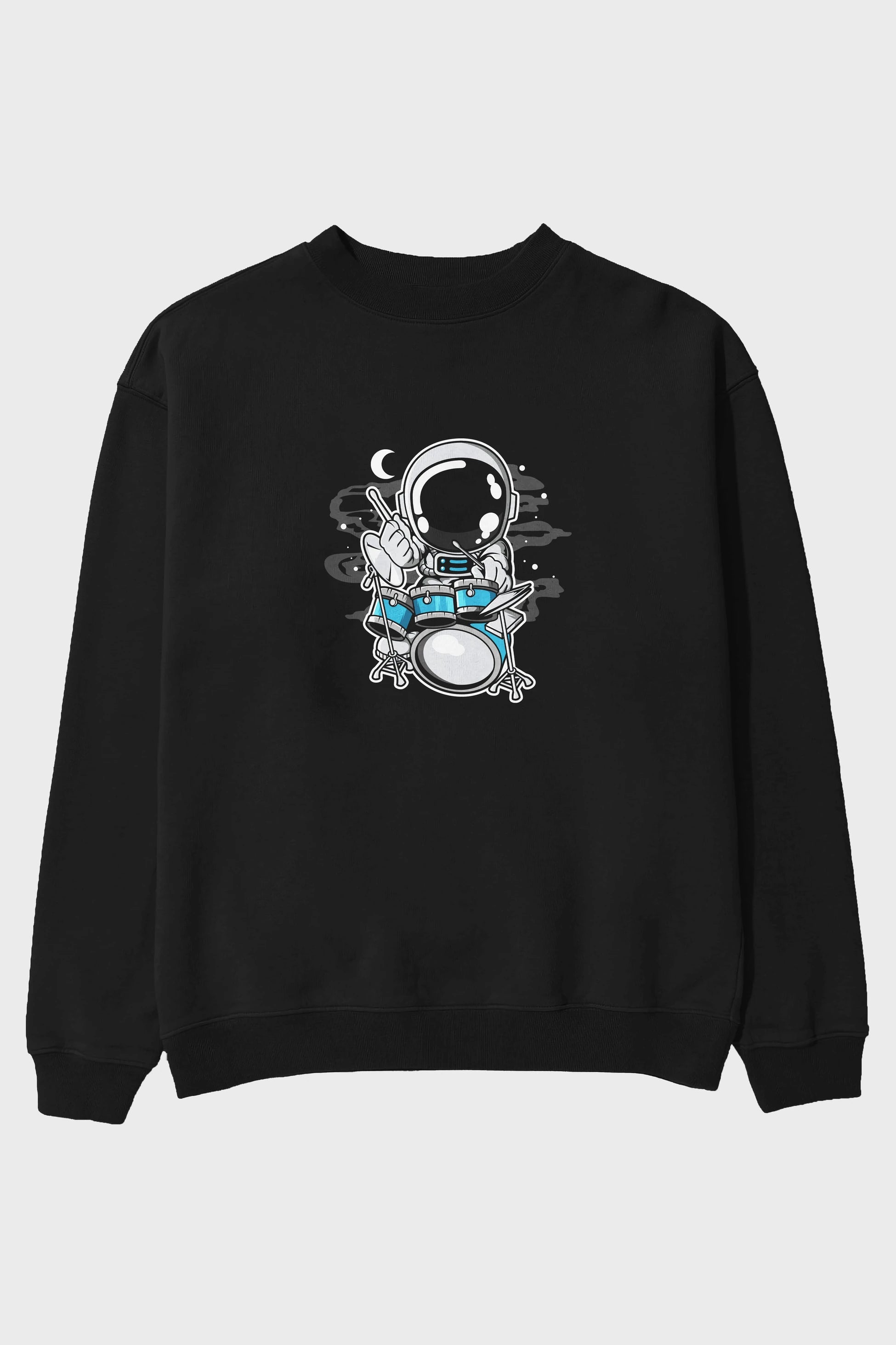 Astronaut Drummer Ön Baskılı Oversize Sweatshirt Erkek Kadın Unisex