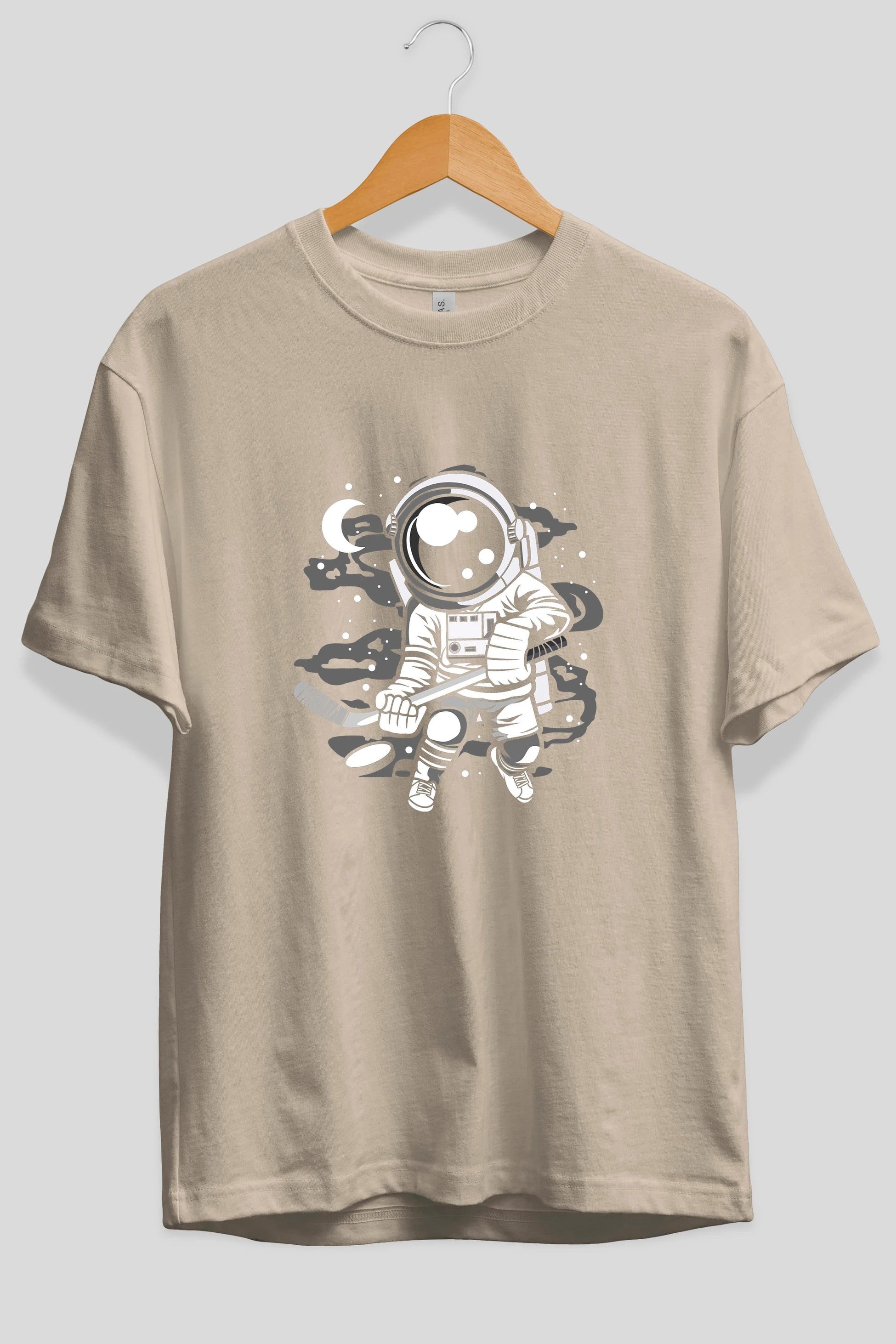 Hockey Player Astronaut Ön Baskılı Oversize t-shirt Erkek Kadın Unisex