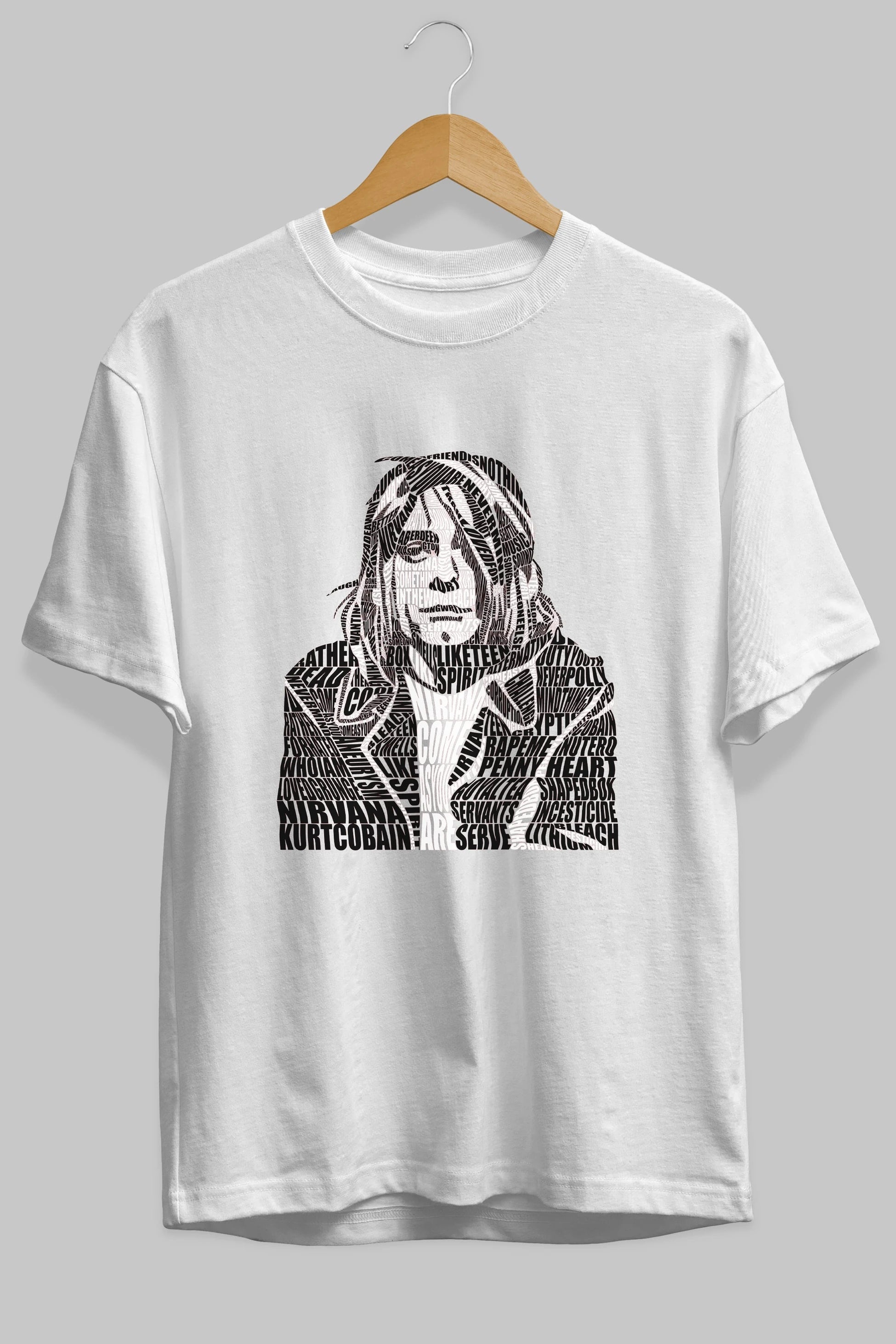 Kurt Cobain Calligram Ön Baskılı Oversize t-shirt %100 pamuk Erkek Kadın Unisex