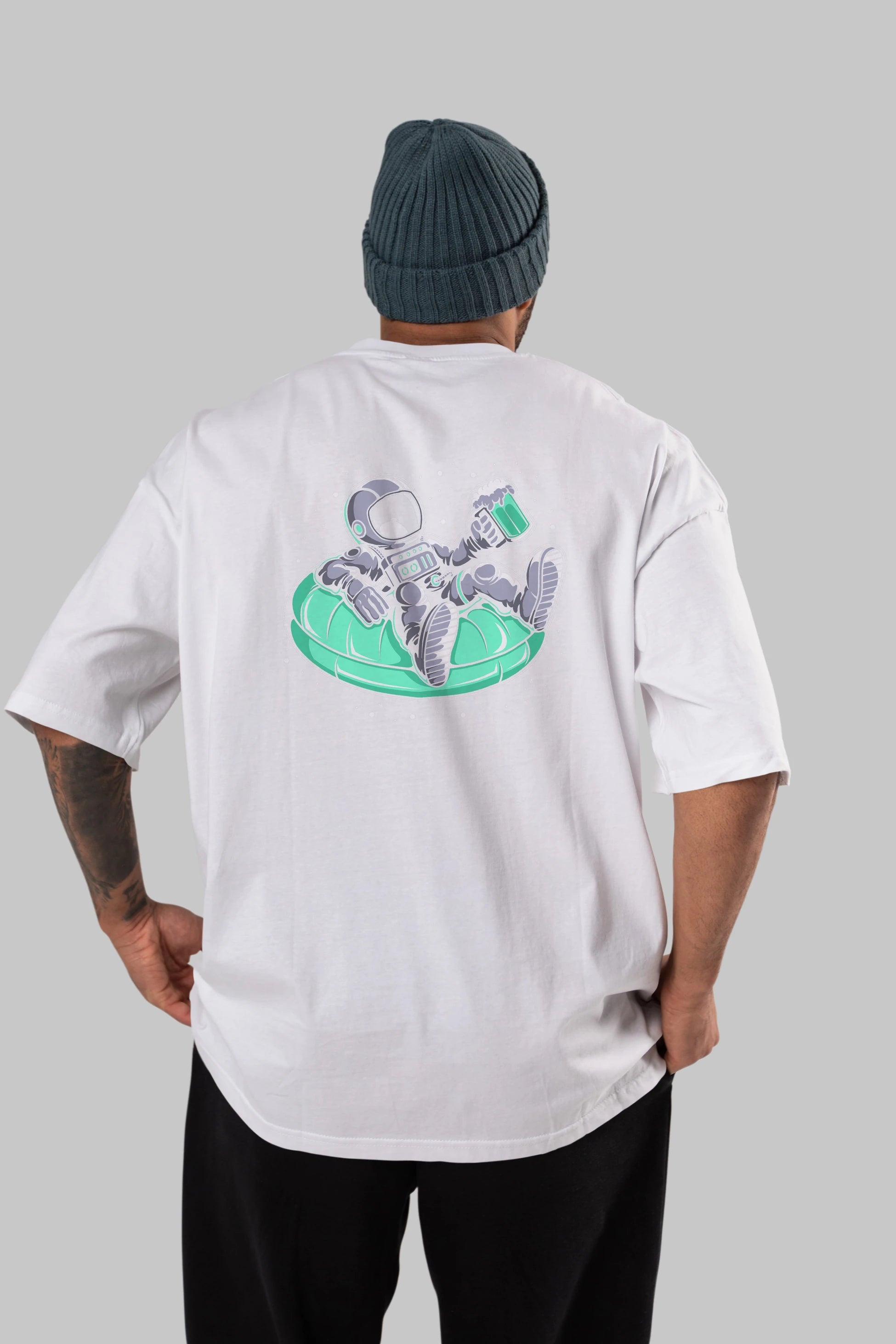 Astronaut Pool Float Arka Baskılı Oversize t-shirt Erkek Kadın Unisex