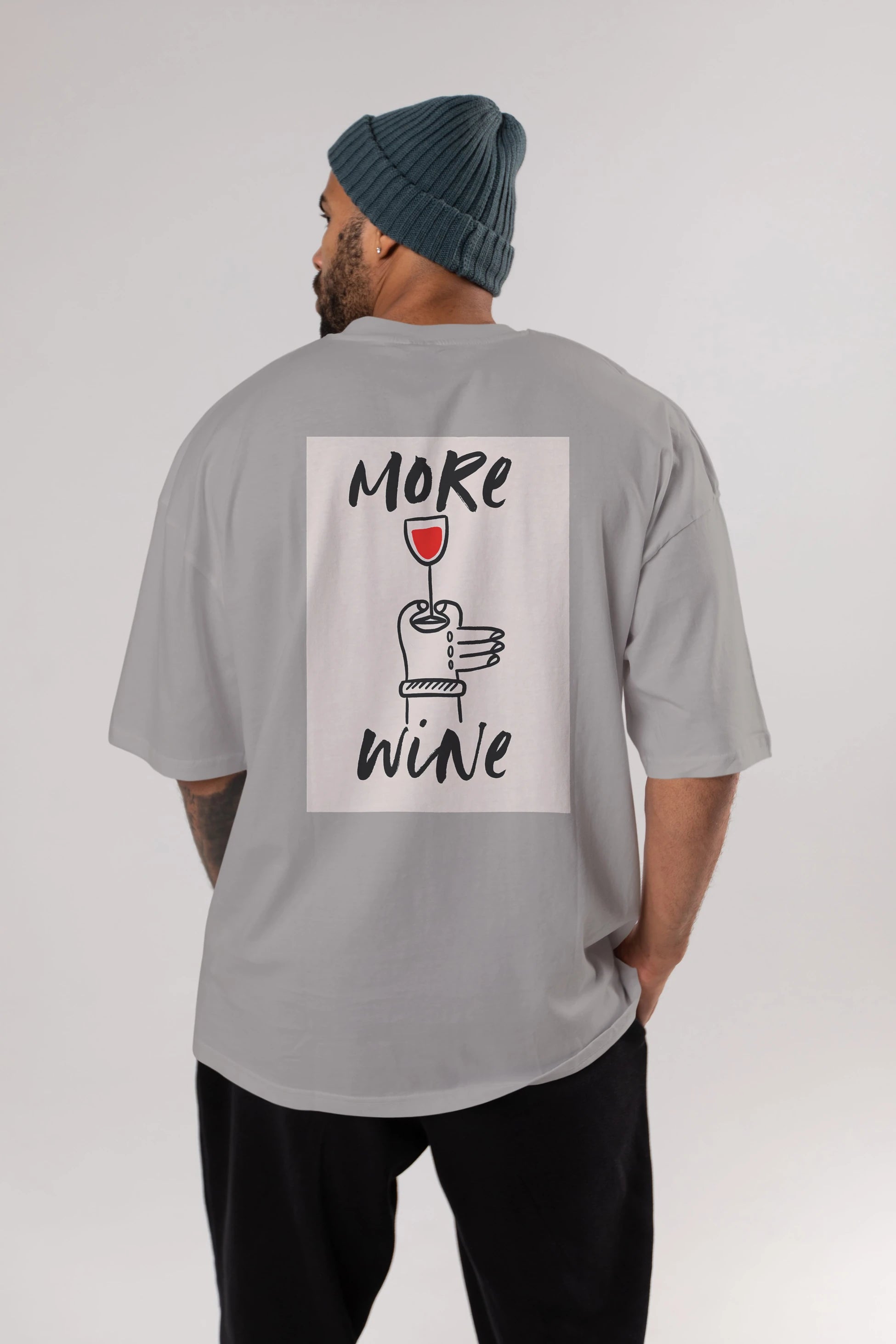 More Wine 2 Arka Baskılı Oversize t-shirt Erkek Kadın Unisex %100 Pamuk Bisiklet Yaka tişort