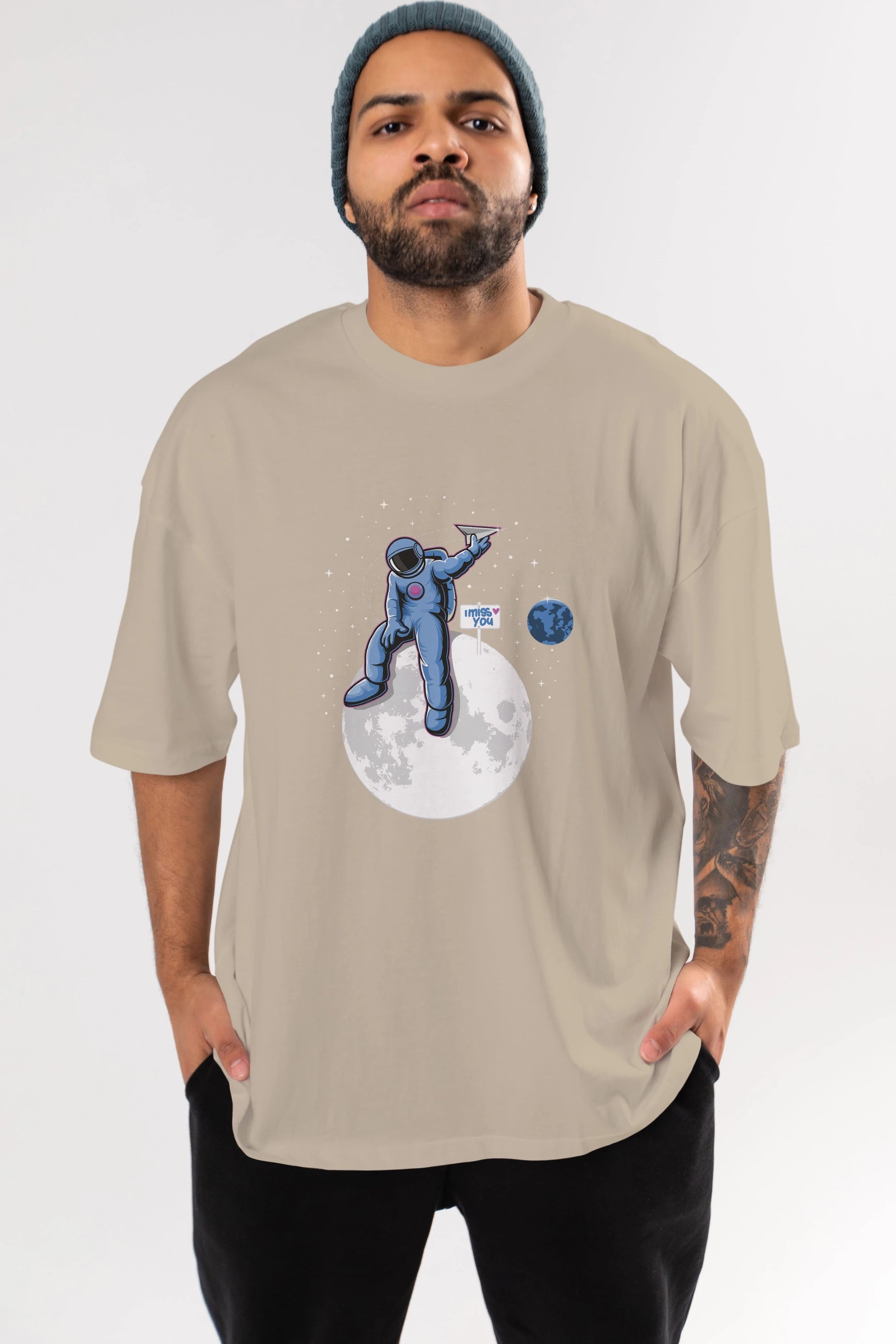 Astro Missing Earth Ön Baskılı Oversize t-shirt Erkek Kadın Unisex