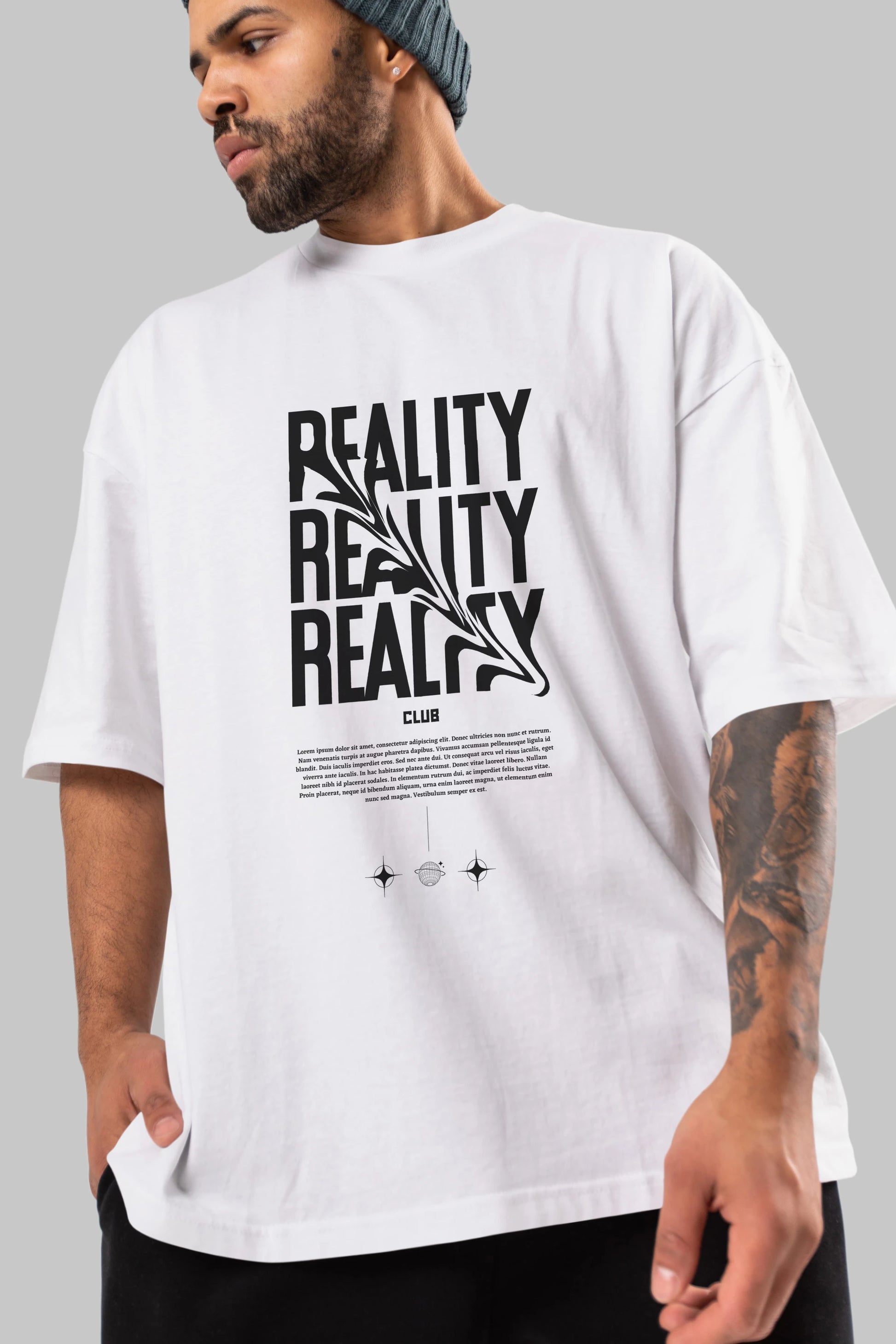 Reality Yazılı Ön Baskılı Oversize t-shirt Erkek Kadın Unisex