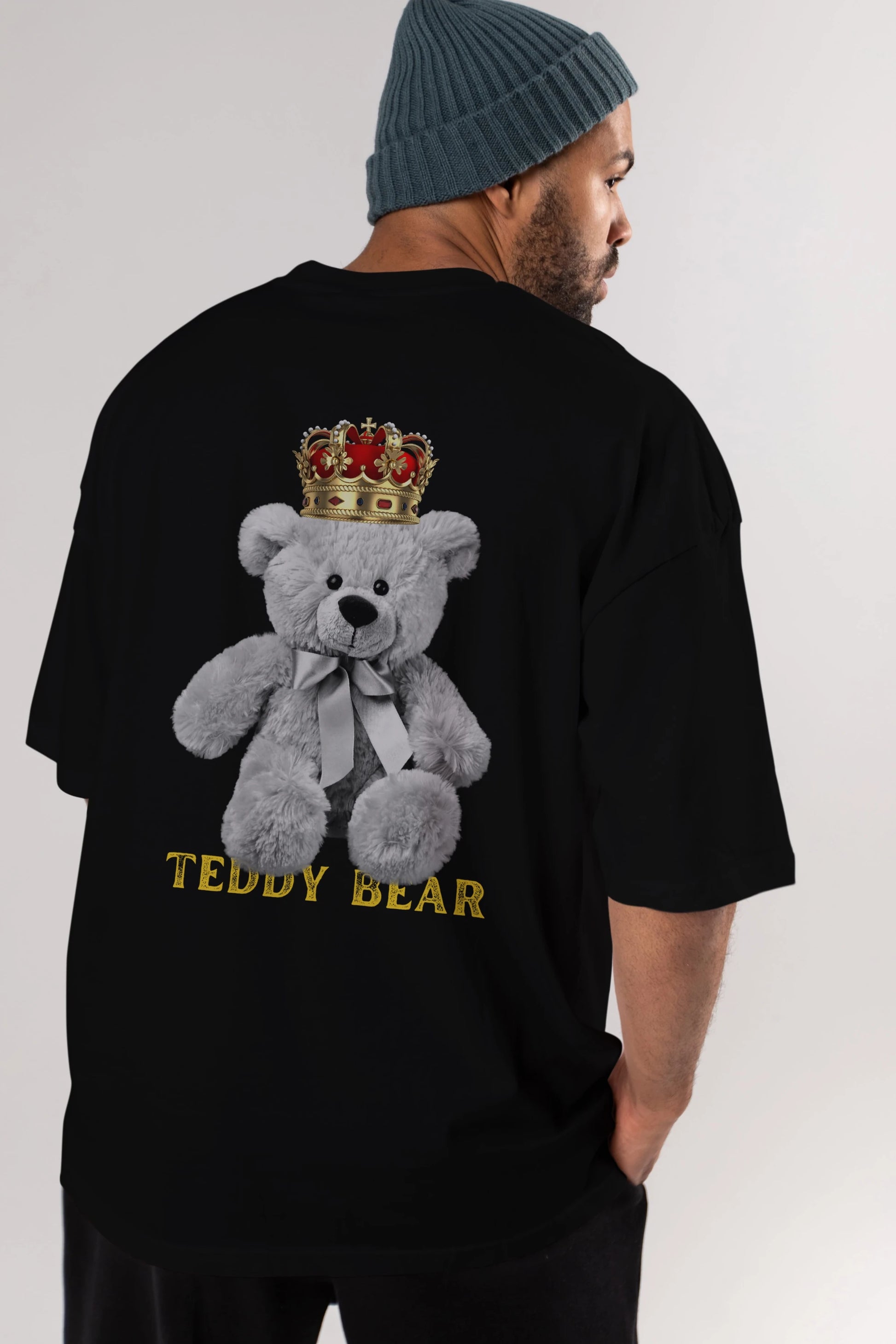 Teddy Bear Arka Baskılı Oversize t-shirt Erkek Kadın Unisex %100 Pamuk